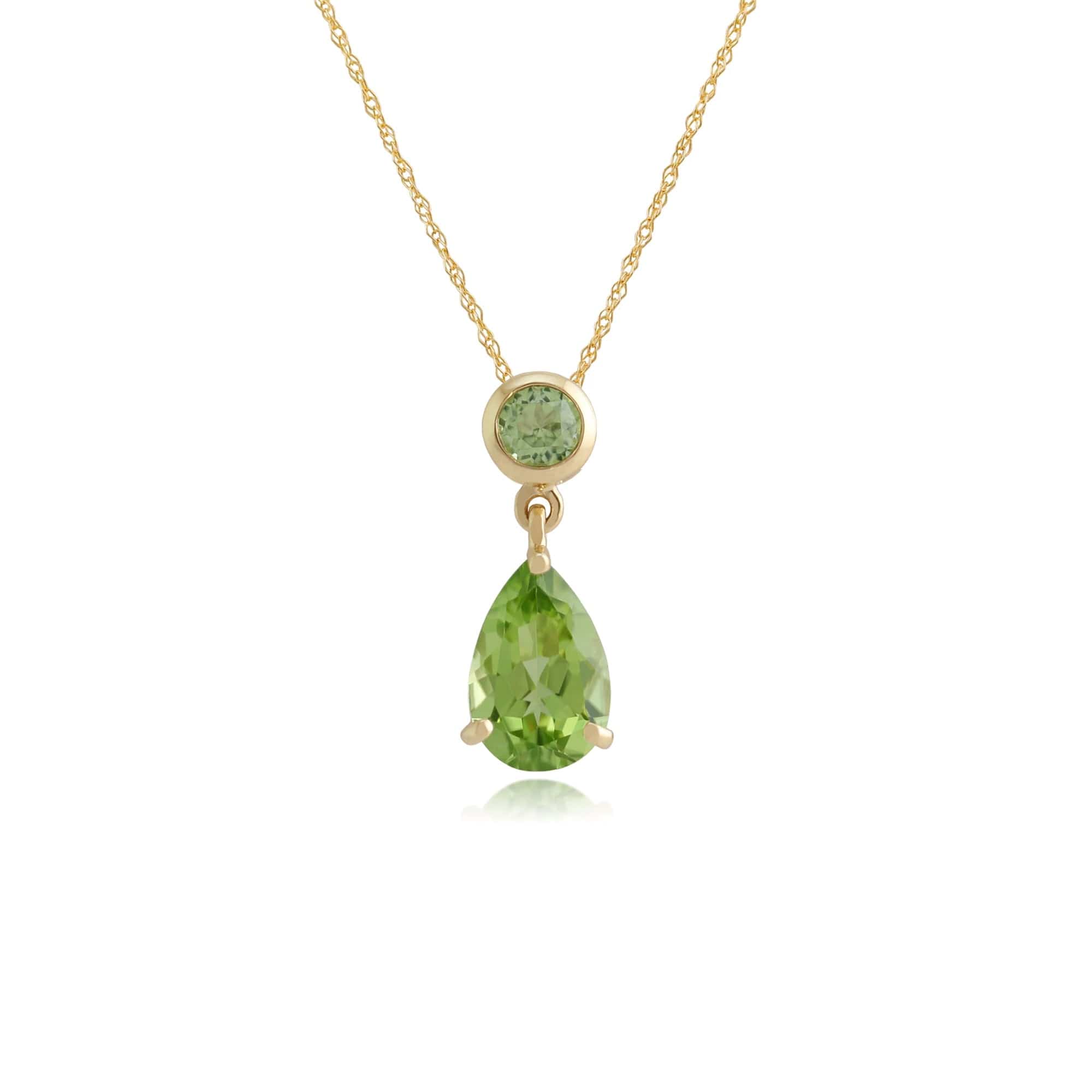 Classic Pear & Round Peridot Pendant in 9ct Yellow Gold - Gemondo