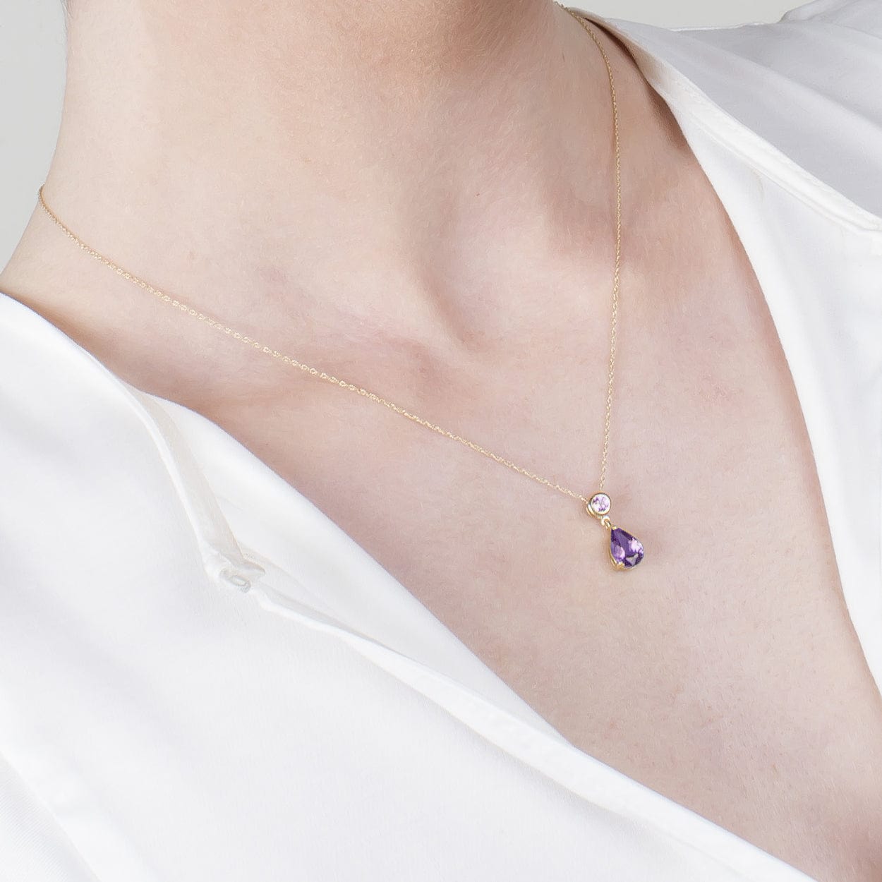 Classic Pear & Round Amethyst Drop Earrings & Pendant Set in 9ct Gold - Gemondo