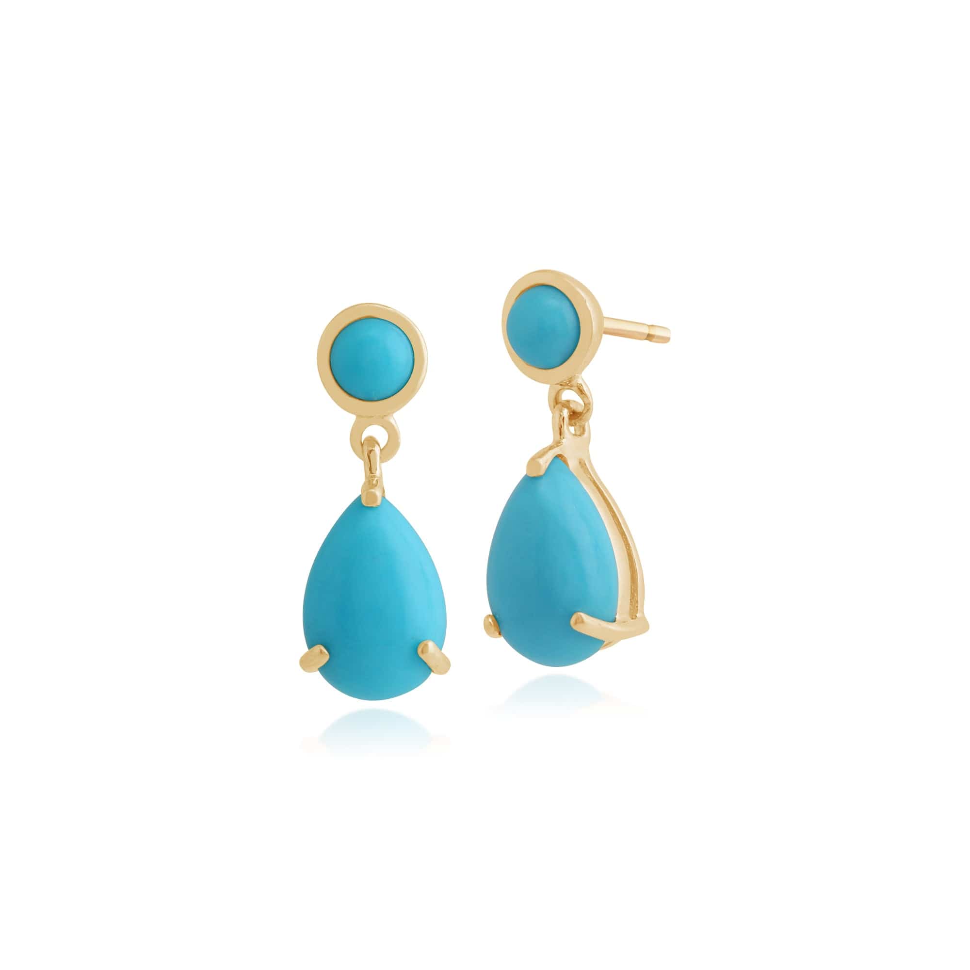 Classic Pear & Round Turquoise Drop Earrings in 9ct Yellow Gold - Gemondo