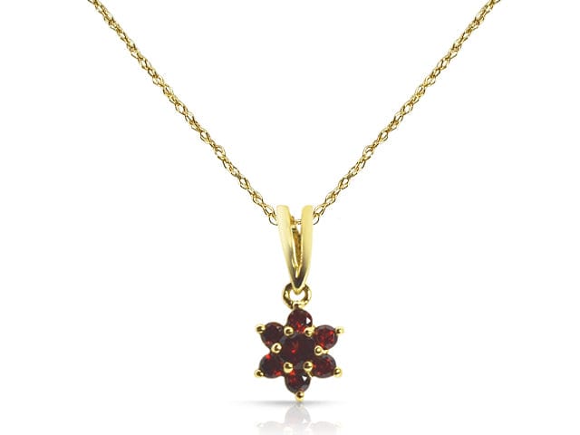 9ct Yellow Gold 0.32ct Garnet Floral Design Cluster Pendant on Chain Image