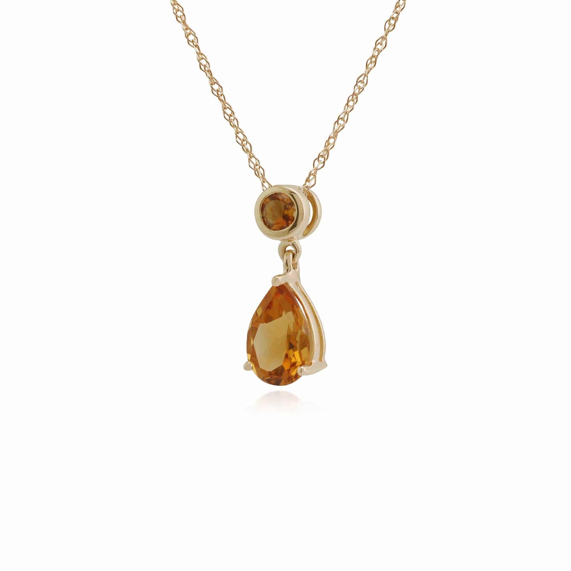 Classic Pear & Round Citrine Pendant in 9ct Yellow Gold - Gemondo
