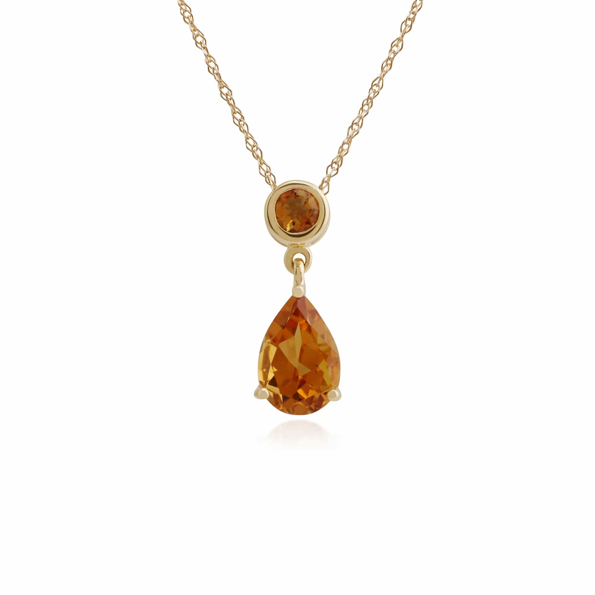 Classic Pear & Round Citrine Pendant in 9ct Yellow Gold - Gemondo