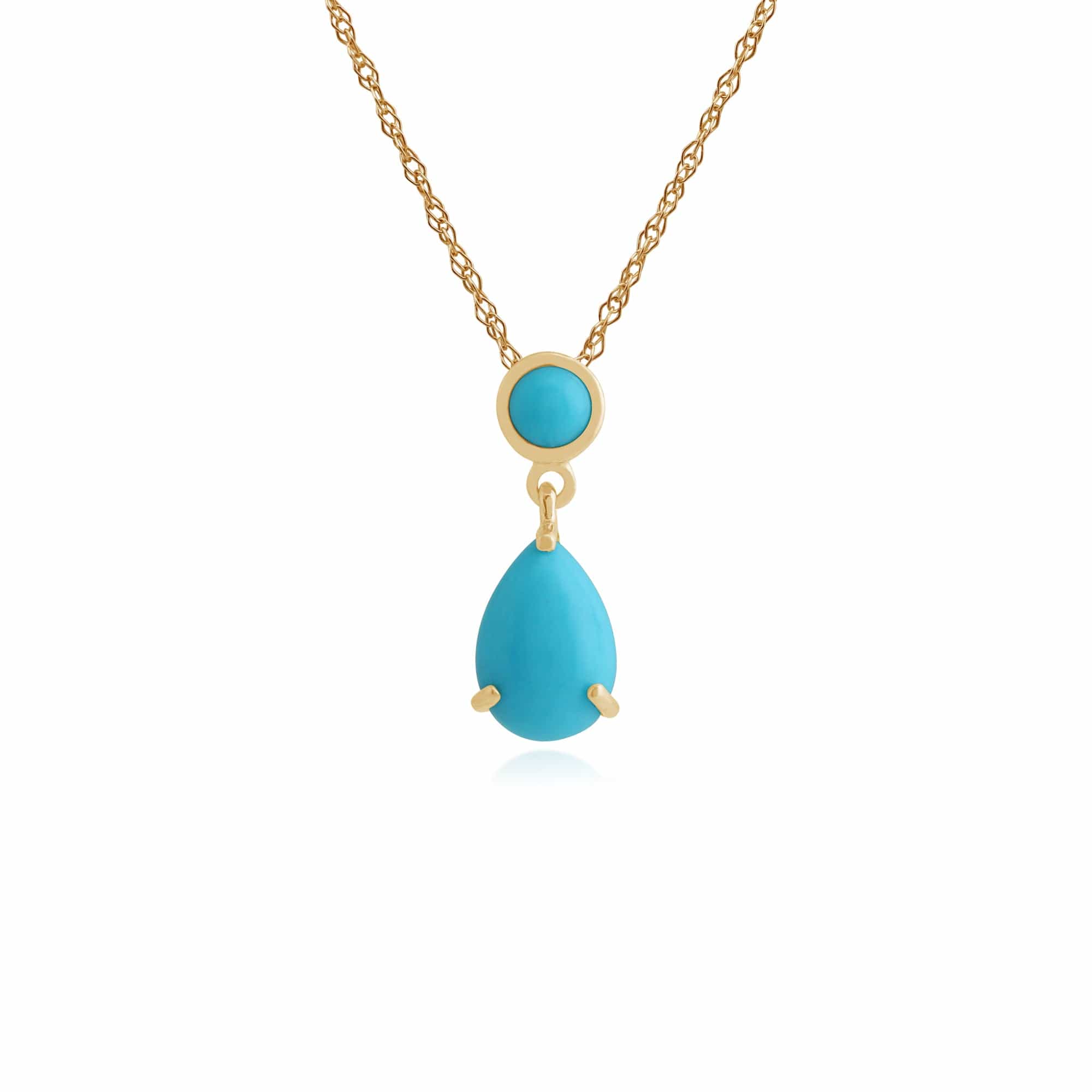 Classic Pear & Round Turquoise Pendant in 9ct Yellow Gold - Gemondo