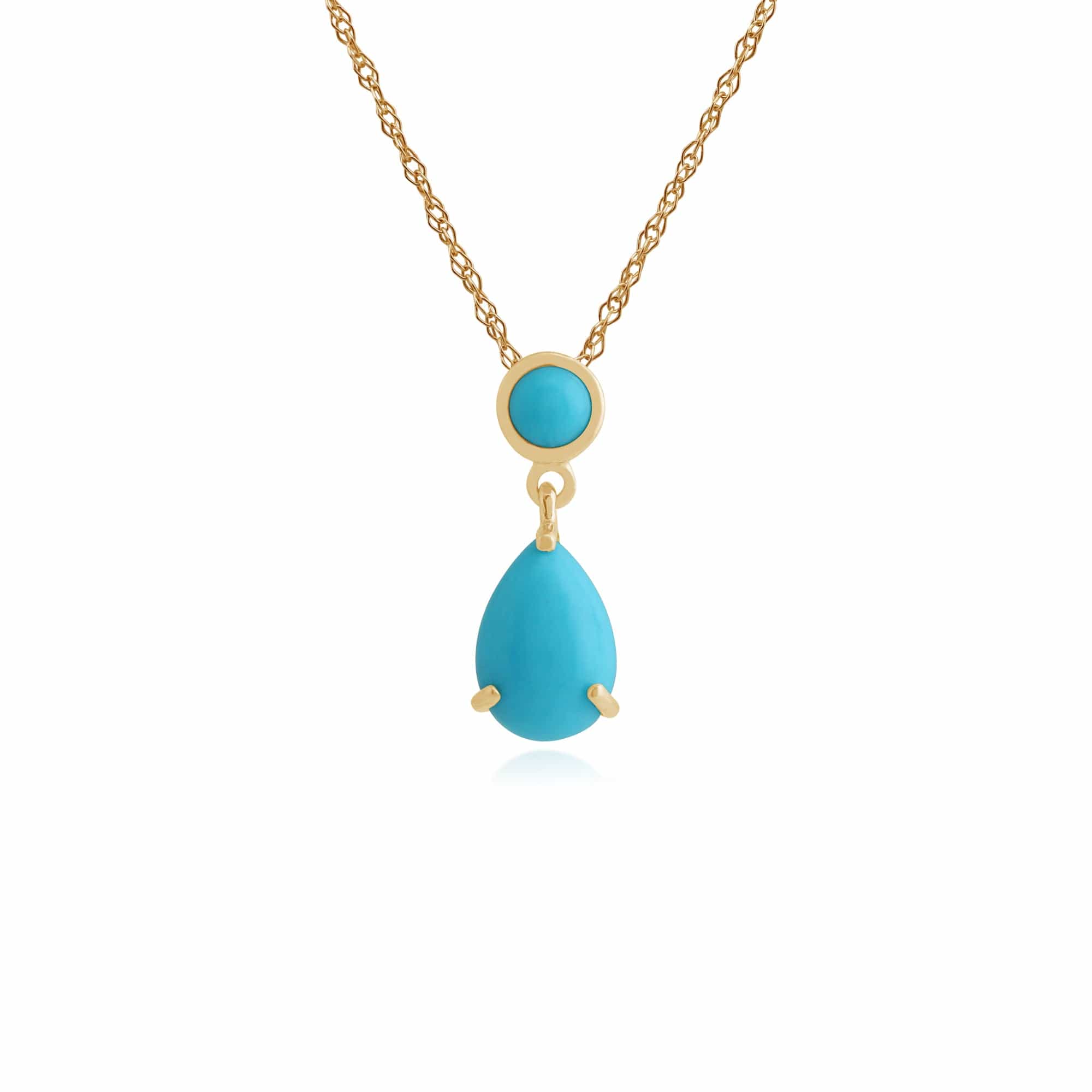 Classic Pear & Round Turquoise Drop Earrings & Pendant Set in 9ct Yellow Gold - Gemondo