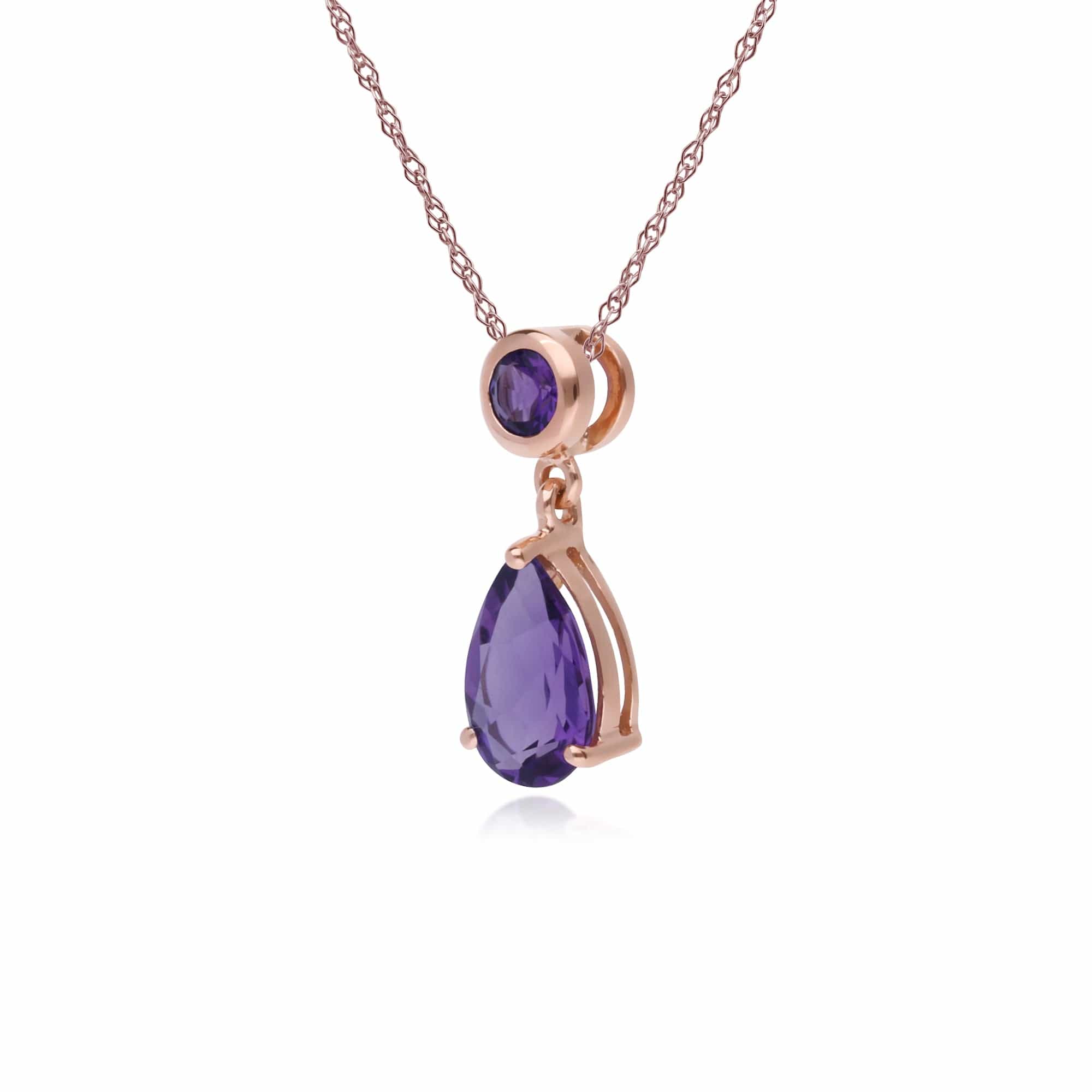 Classic Pear & Round Amethyst Drop Pendant in 9ct Rose Gold - Gemondo