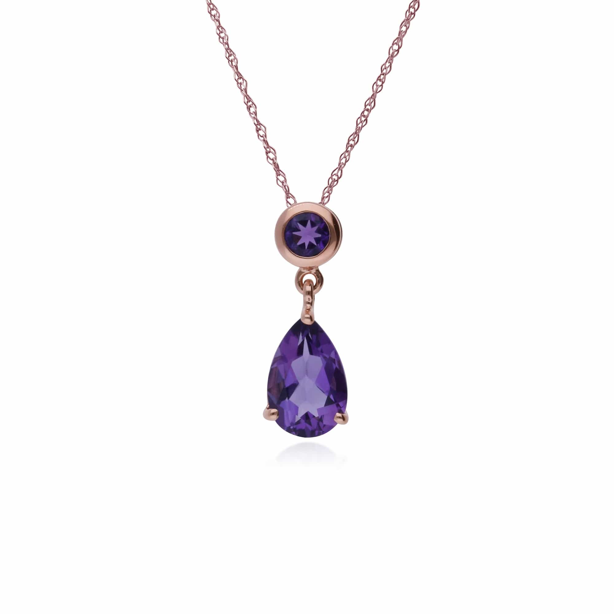 Classic Pear & Round Amethyst Drop Pendant in 9ct Rose Gold - Gemondo