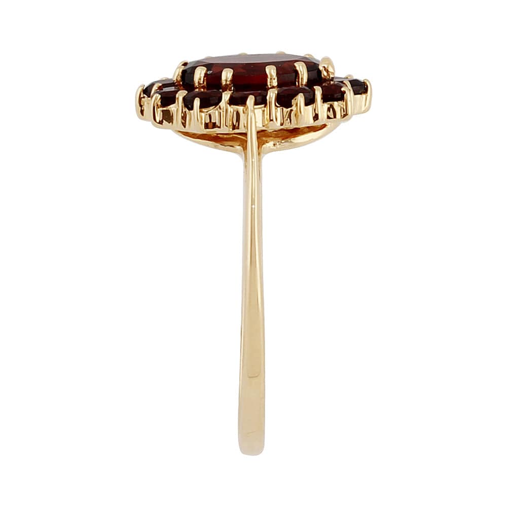 Classic Oval Garnet Cluster Ring in 9ct Yellow Gold - Gemondo