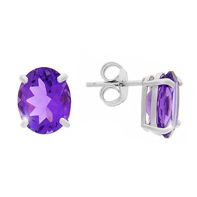 White Gold Amethyst Classic Stud Earrings Image