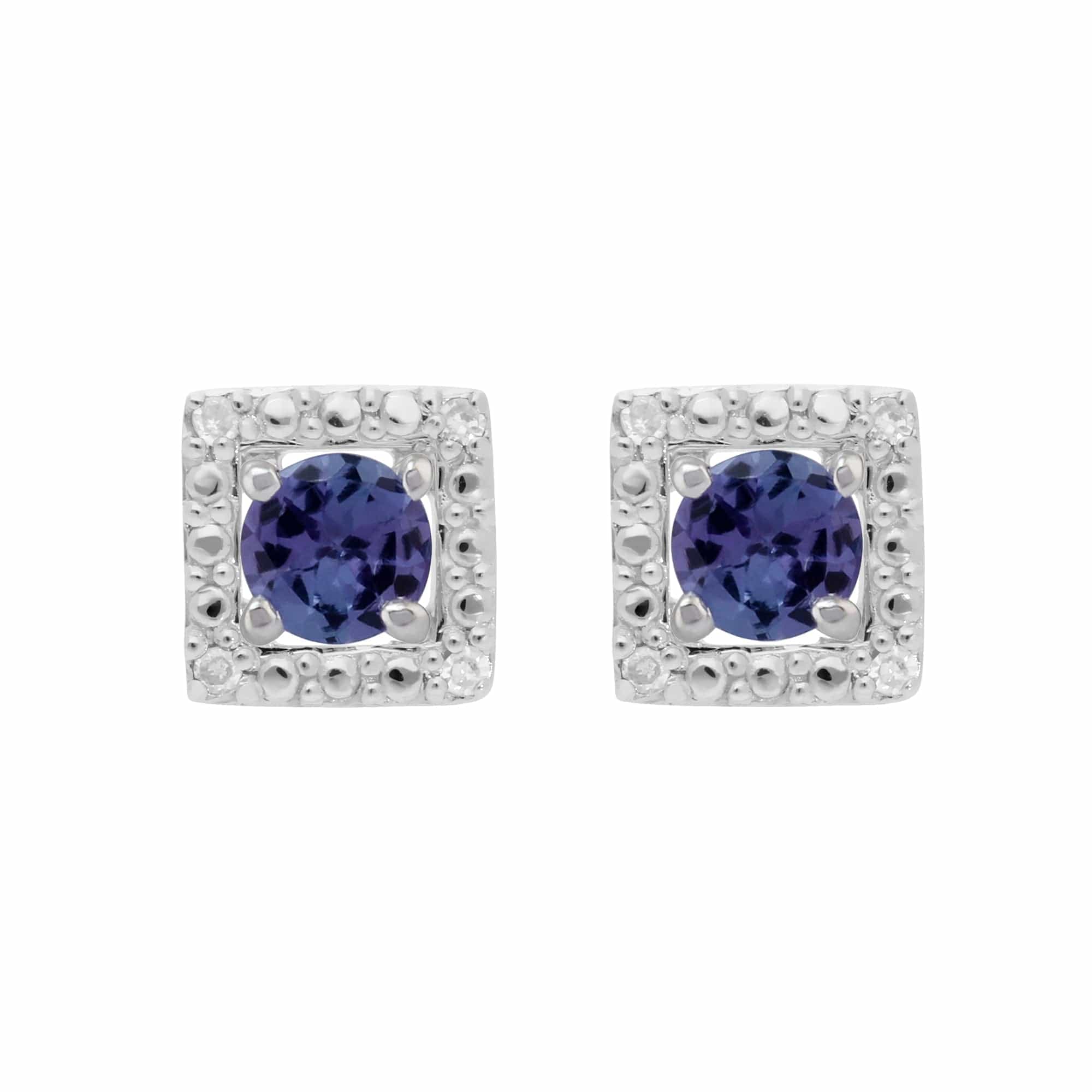 18937-162E0245019 Classic Round Tanzanite Stud Earrings with Detachable Diamond Square Ear Jacket in 9ct White Gold 1