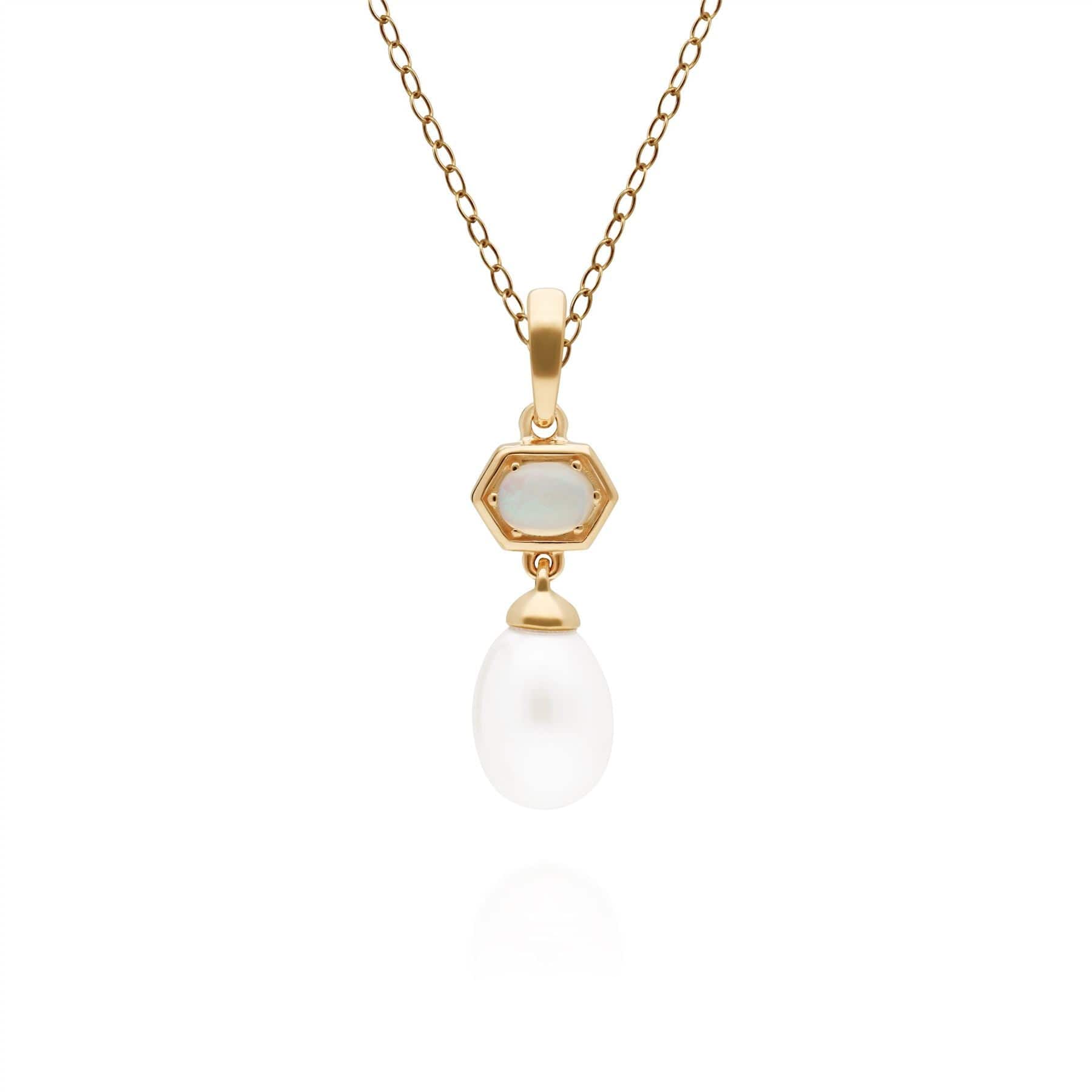 Modern Pearl & Opal Hexagon Drop Pendant 