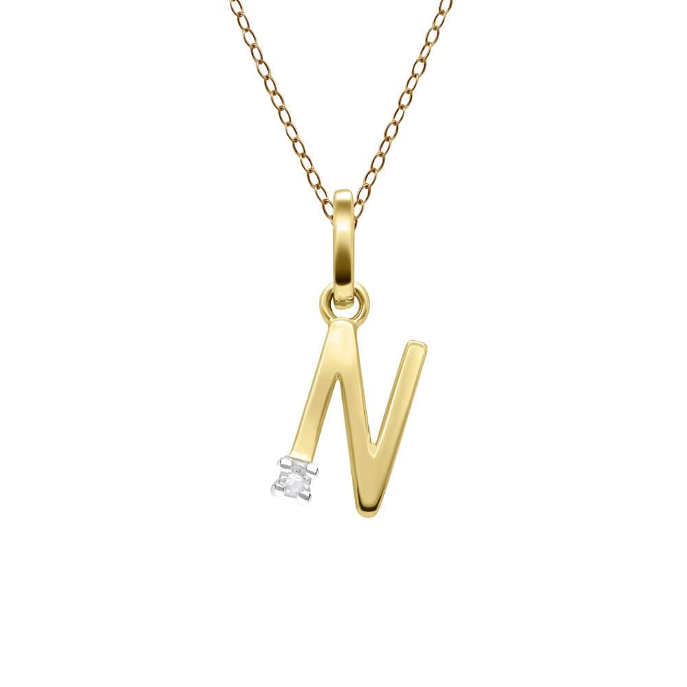 Initial Diamond Letter Necklace In 9ct Yellow Gold - Gemondo