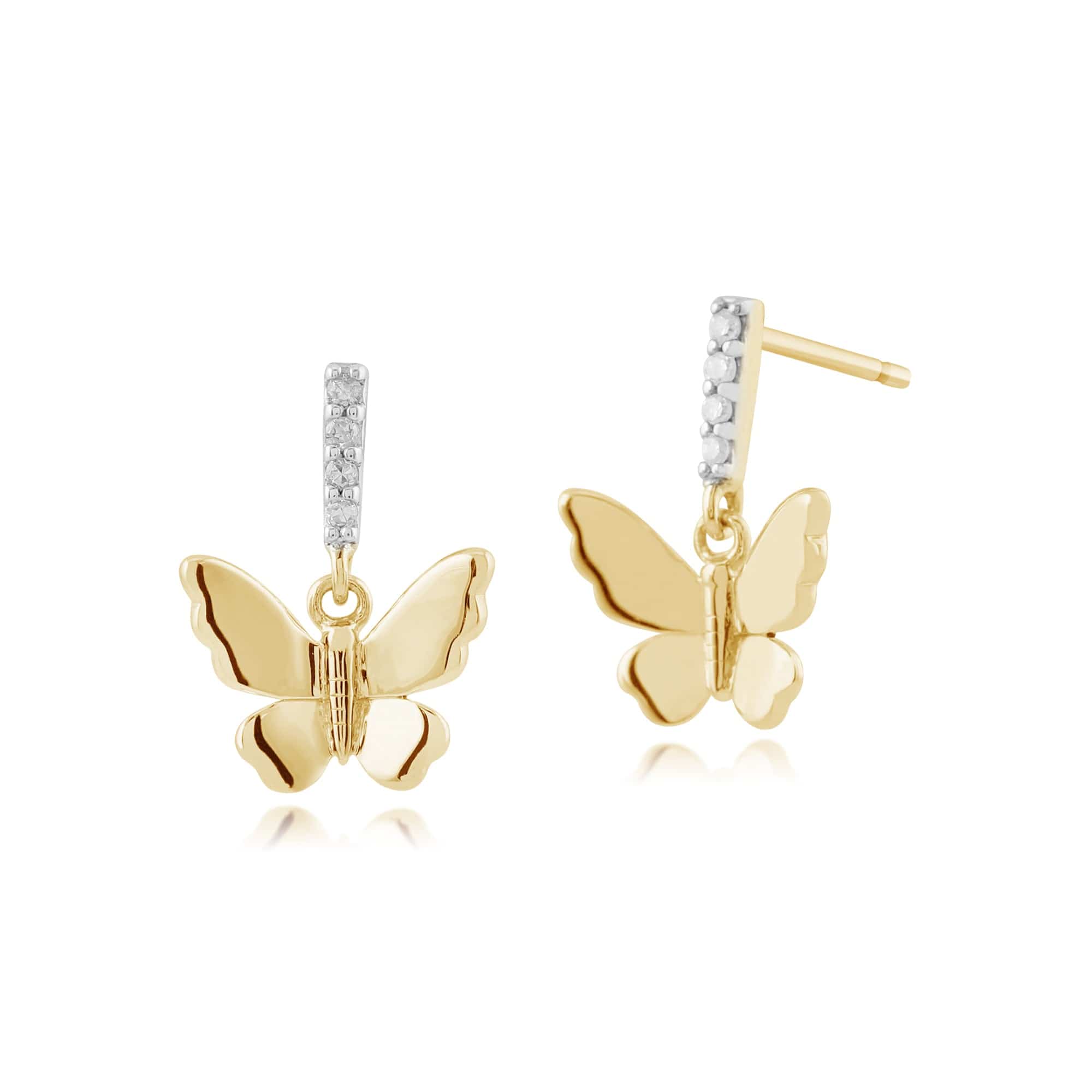Gemondo 9ct Yellow Gold 0.03ct Diamond Butterfly Drop Earrings Image