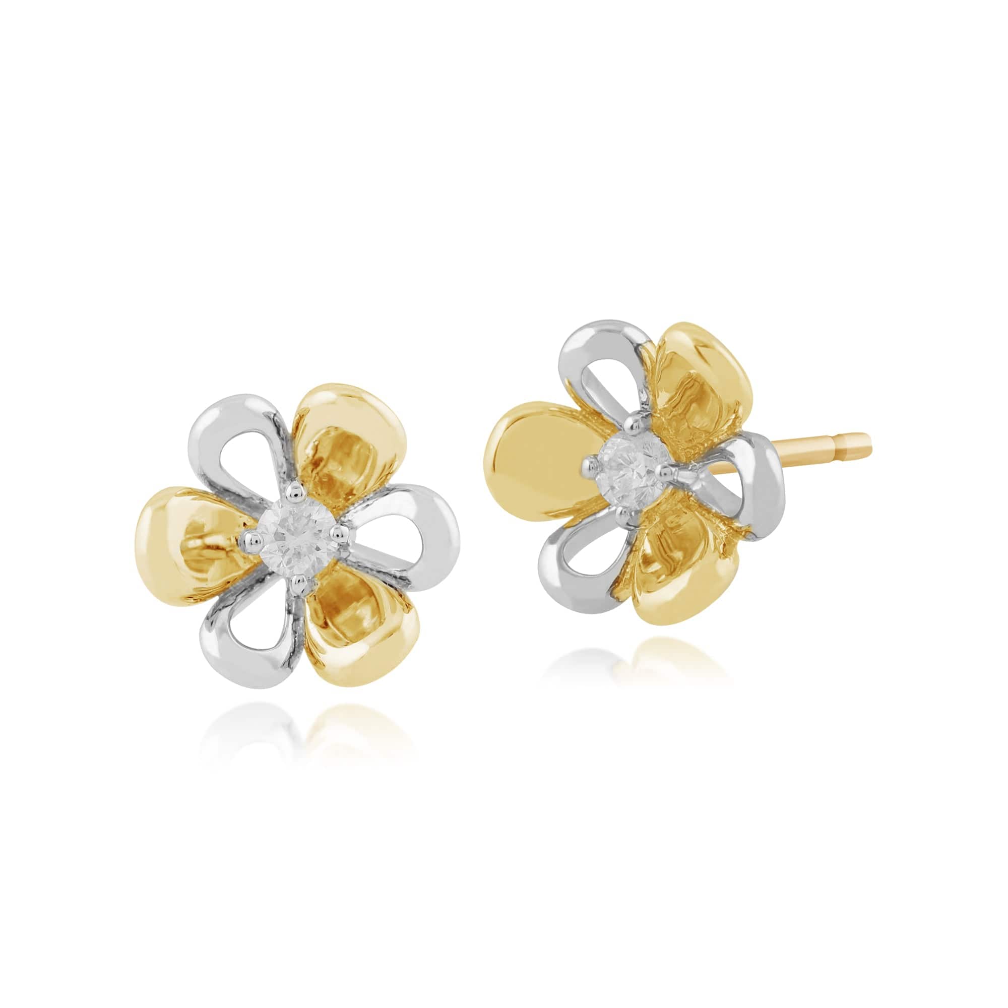 Gemondo 9ct Yellow Gold 0.06ct Diamond Floral Stud Earrings Image