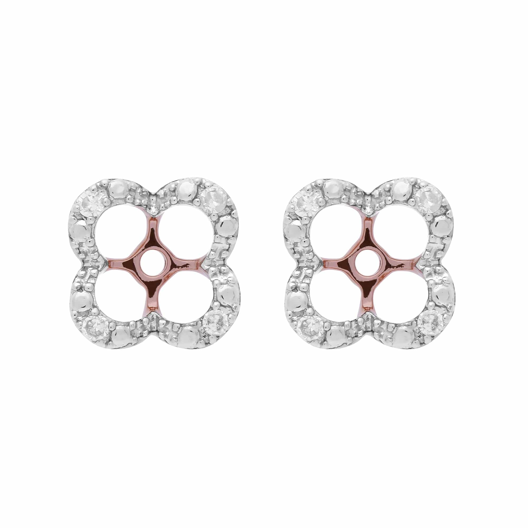 Classic Round Ruby Stud Earrings with Detachable Diamond Flower Jacket in 9ct Rose Gold - Gemondo