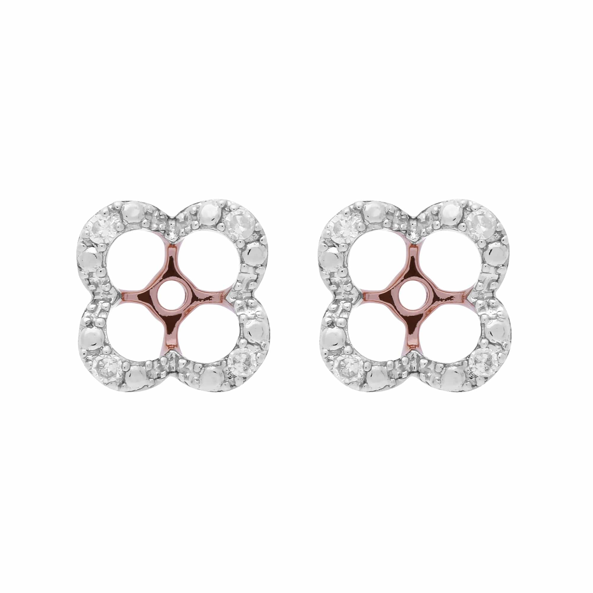 Floral Round Diamond Clover Shape Earrings Jacked in 9ct Rose Gold - Gemondo