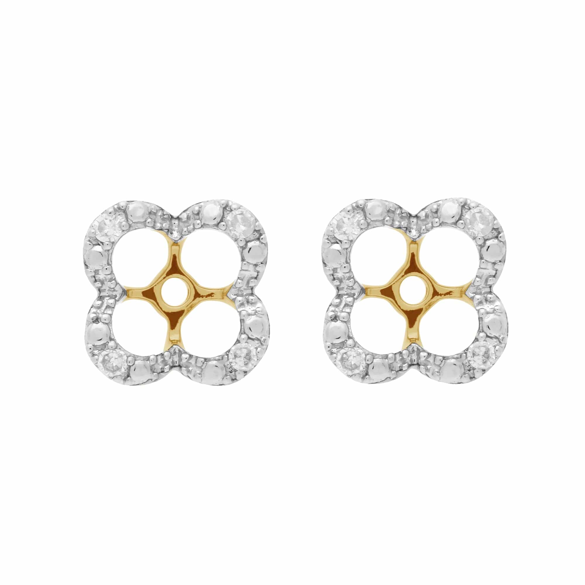 Classic Round Dark Blue Sapphire Studs with Detachable Diamond Floral Ear Jacket in 9ct Yellow Gold - Gemondo