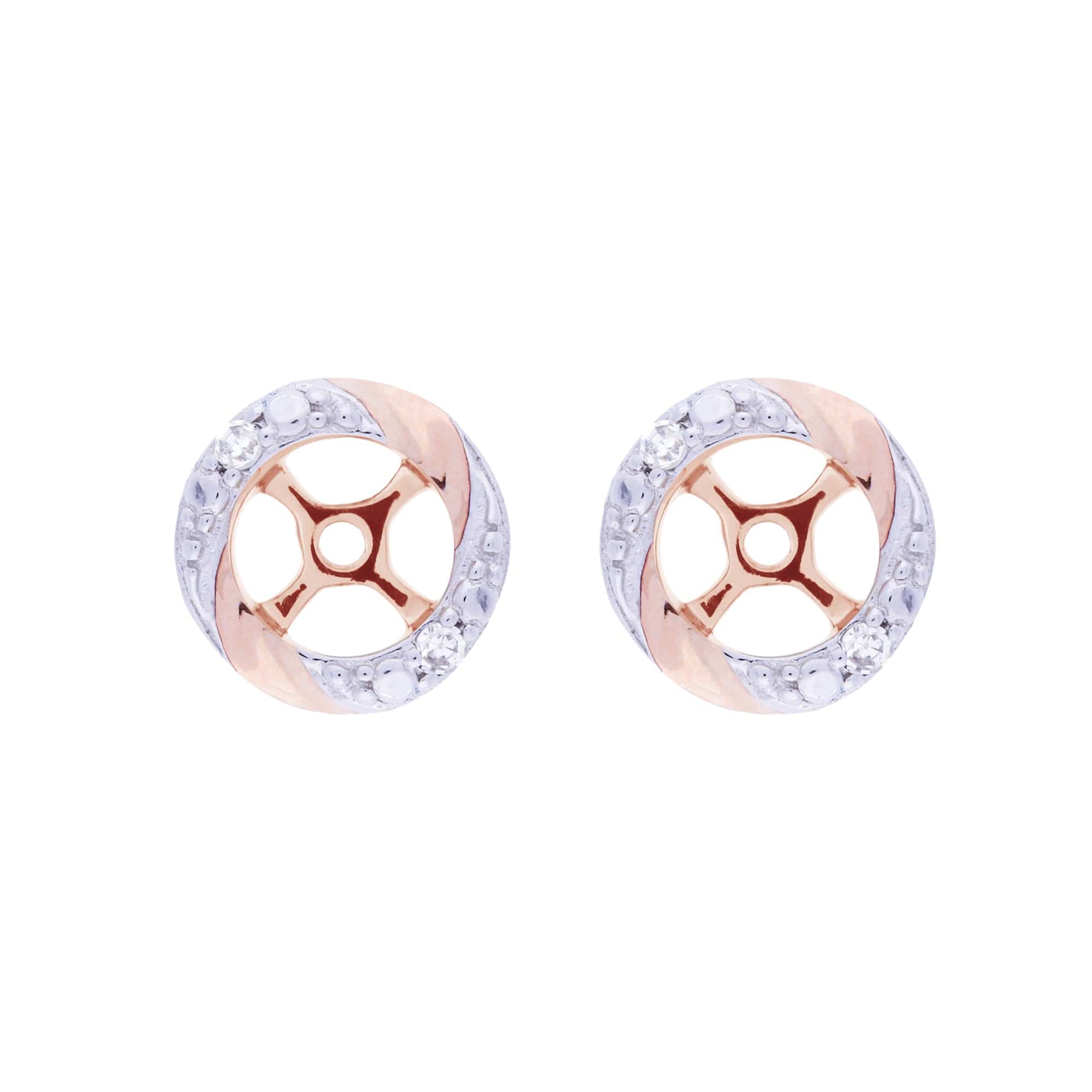 Classic Round Diamond Earring Jacket in Two Tone Rose & Rhodium Plated 9ct Gold - Gemondo