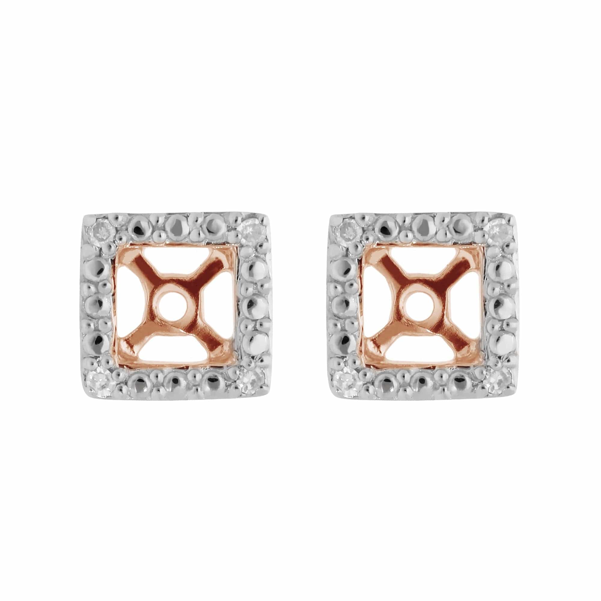 Classic Round Amethyst Stud Earrings with Detachable Diamond Square Ear Jacket in 9ct Rose Gold - Gemondo