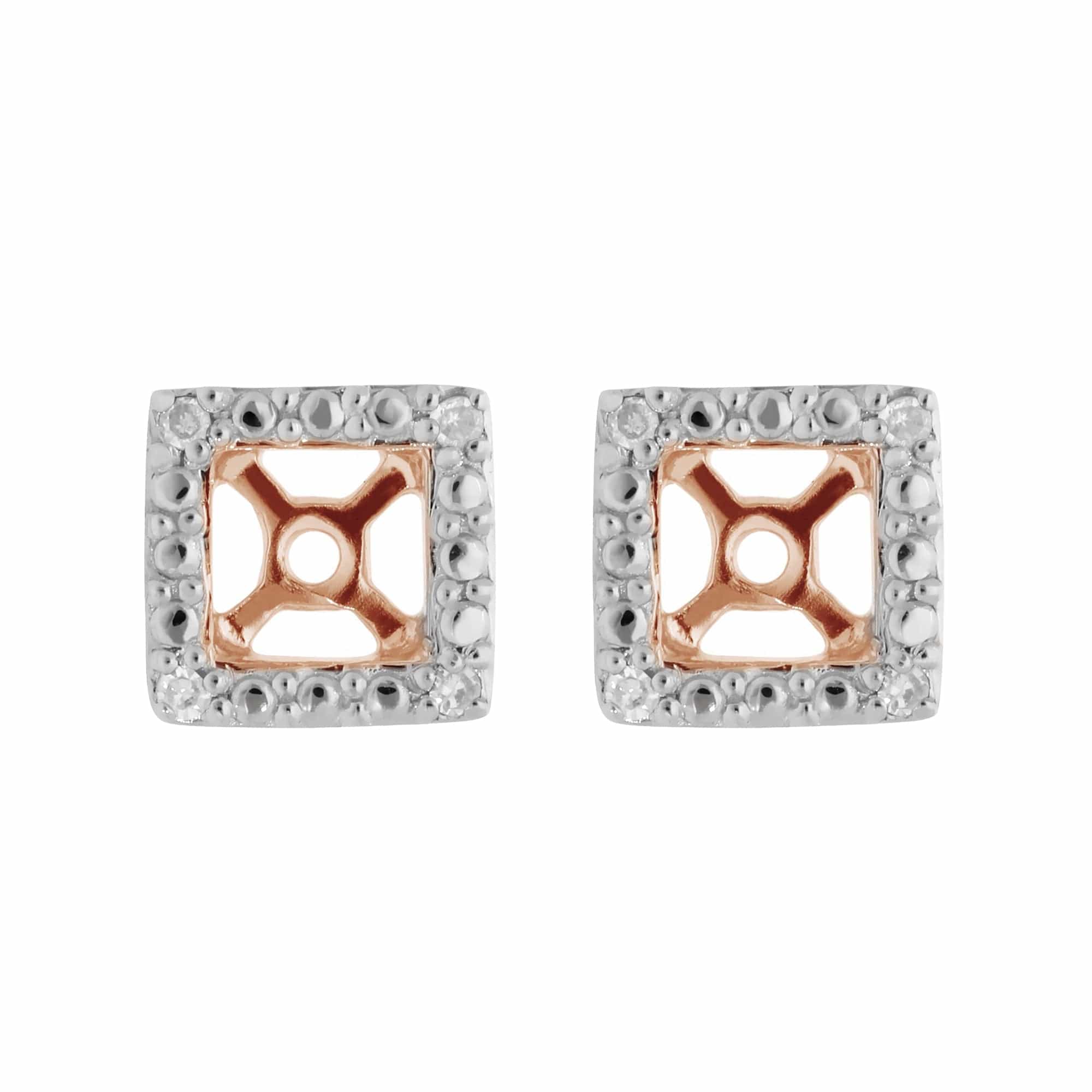 Classic Rose Quartz Stud Earrings & Diamond Square Ear Jacket Image 3