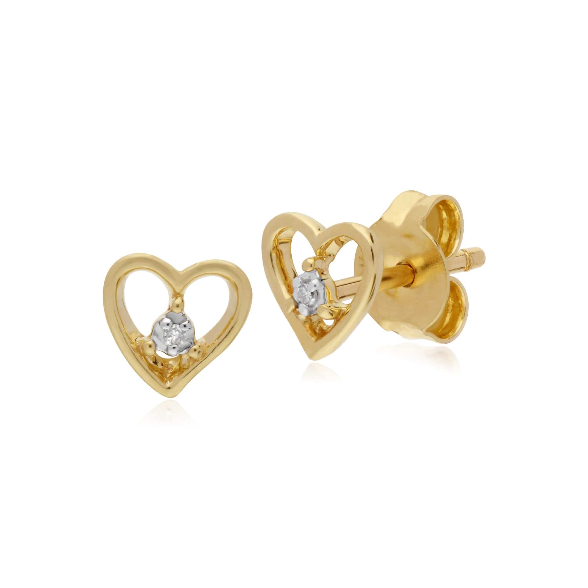 Gemondo 9ct Yellow Gold Diamond Single Stone Heart Stud Earrings - Gemondo