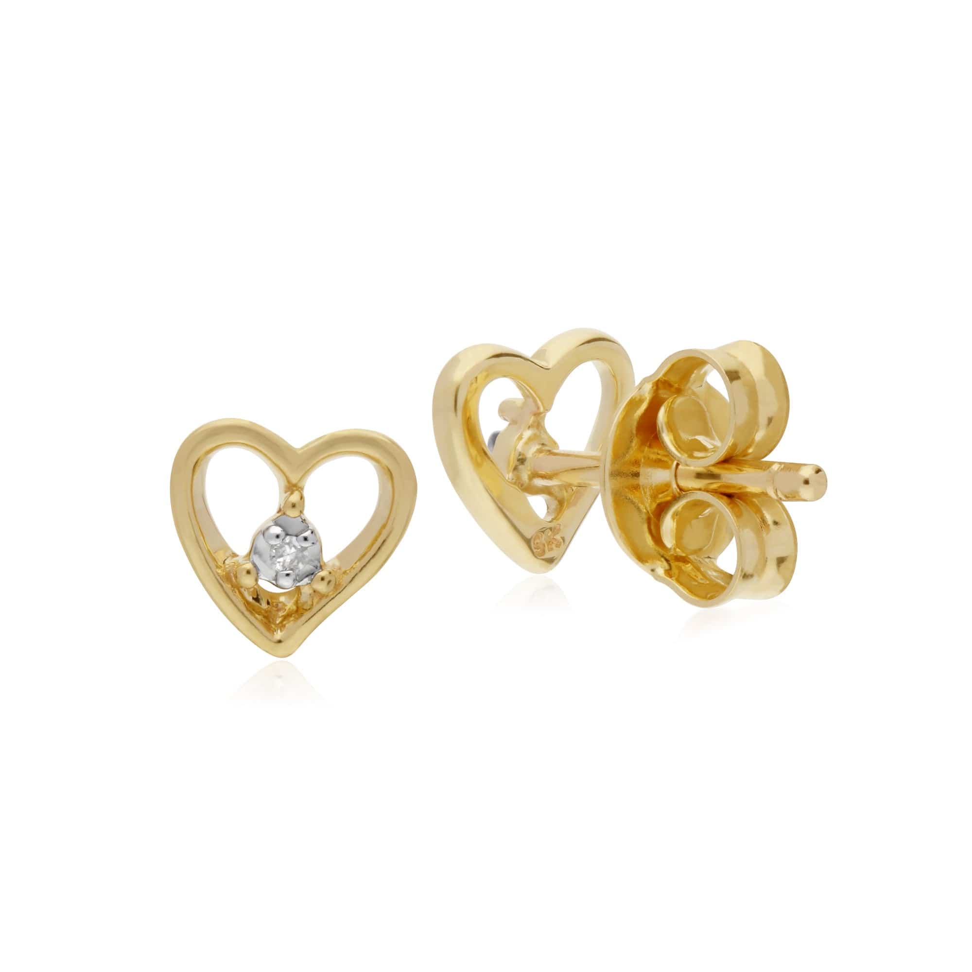 Gemondo 9ct Yellow Gold Diamond Single Stone Heart Stud Earrings - Gemondo
