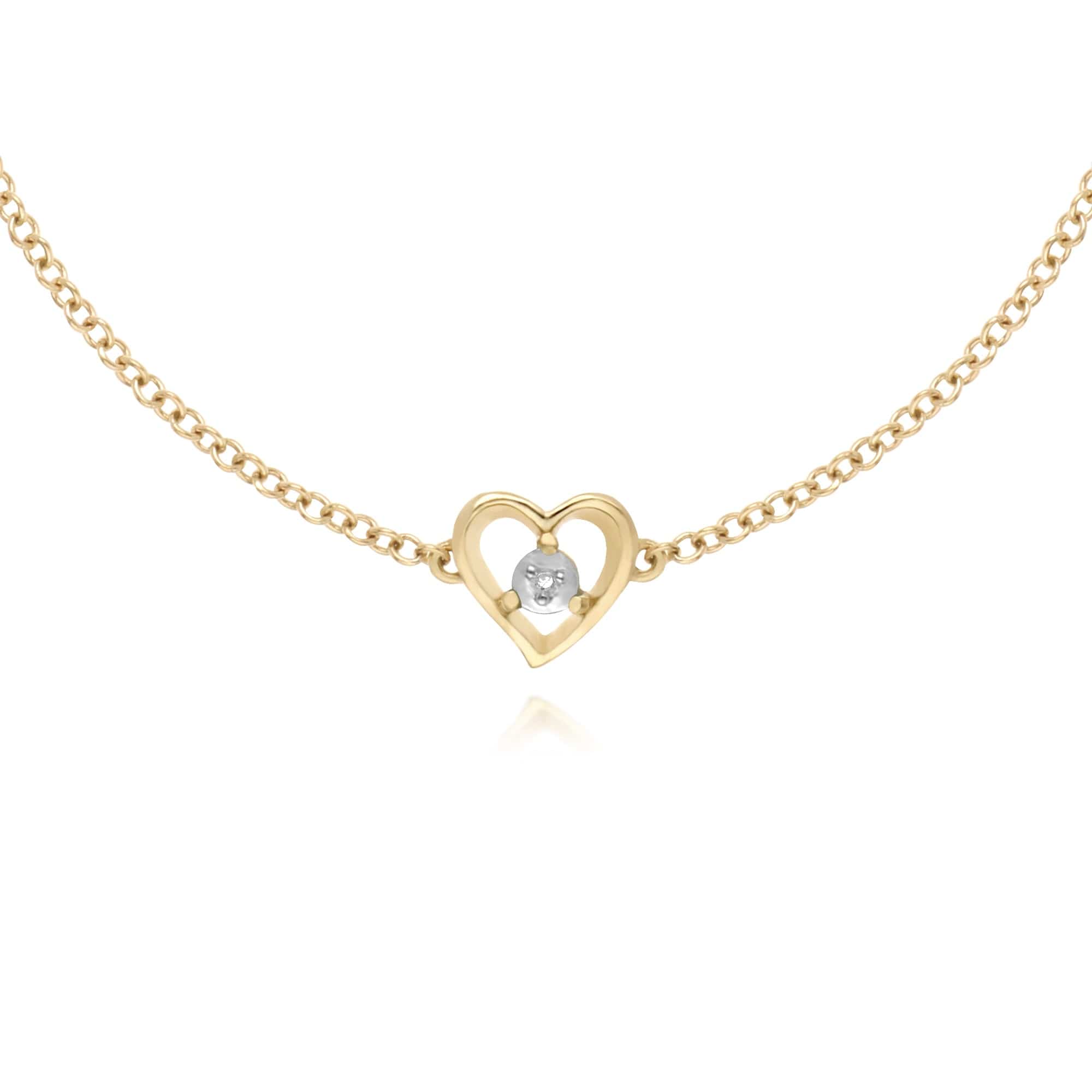 Gemondo 9ct Yellow Gold Diamond Round Single Stone Heart 19cm Bracelet - Gemondo