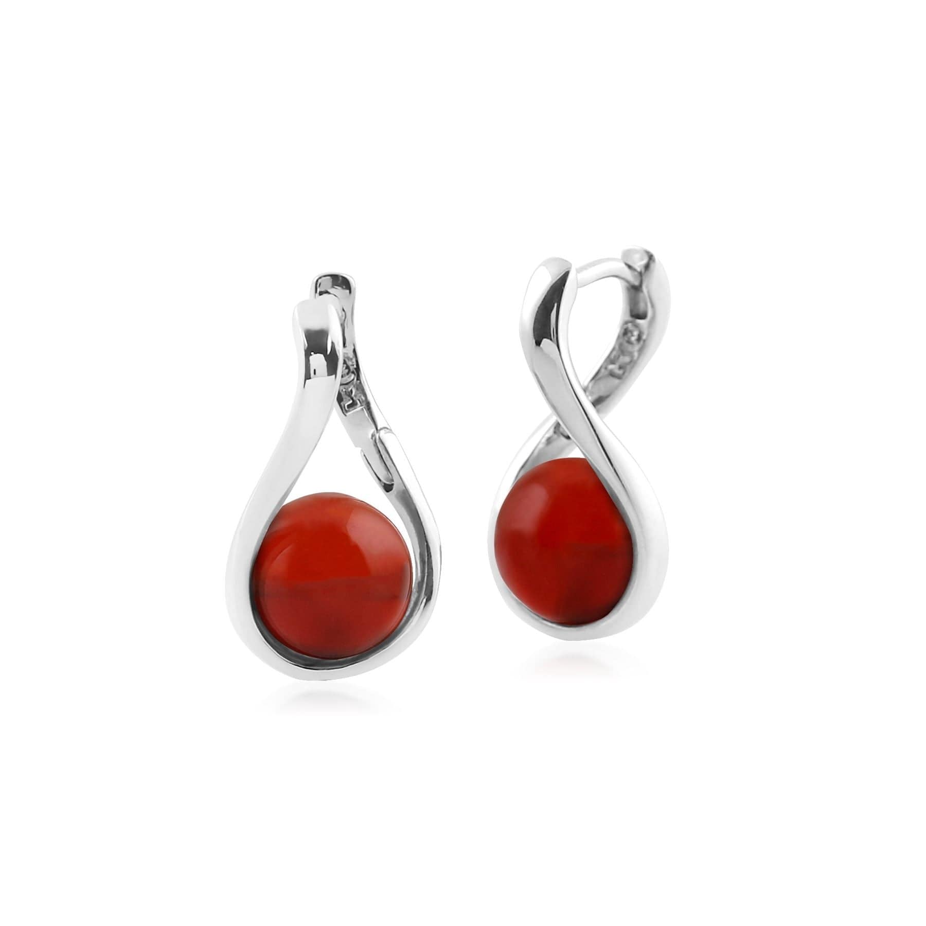 Kosmos Dyed Red Carnelian Orb Earrings in Rhodium Plated Sterling Silver - Gemondo