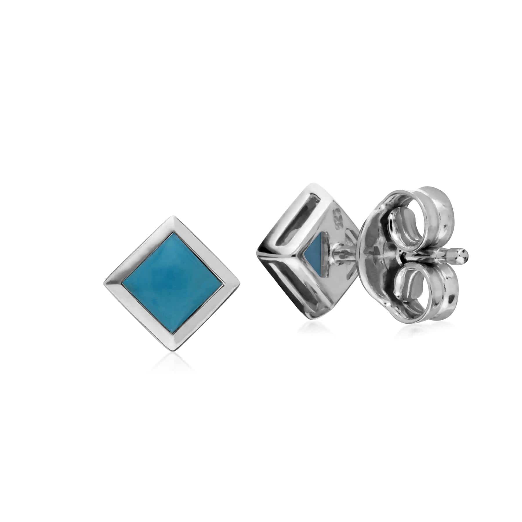 270E025601925 Classic Square Turquoise Bezel Stud Earrings in 925 Sterling Silver 2