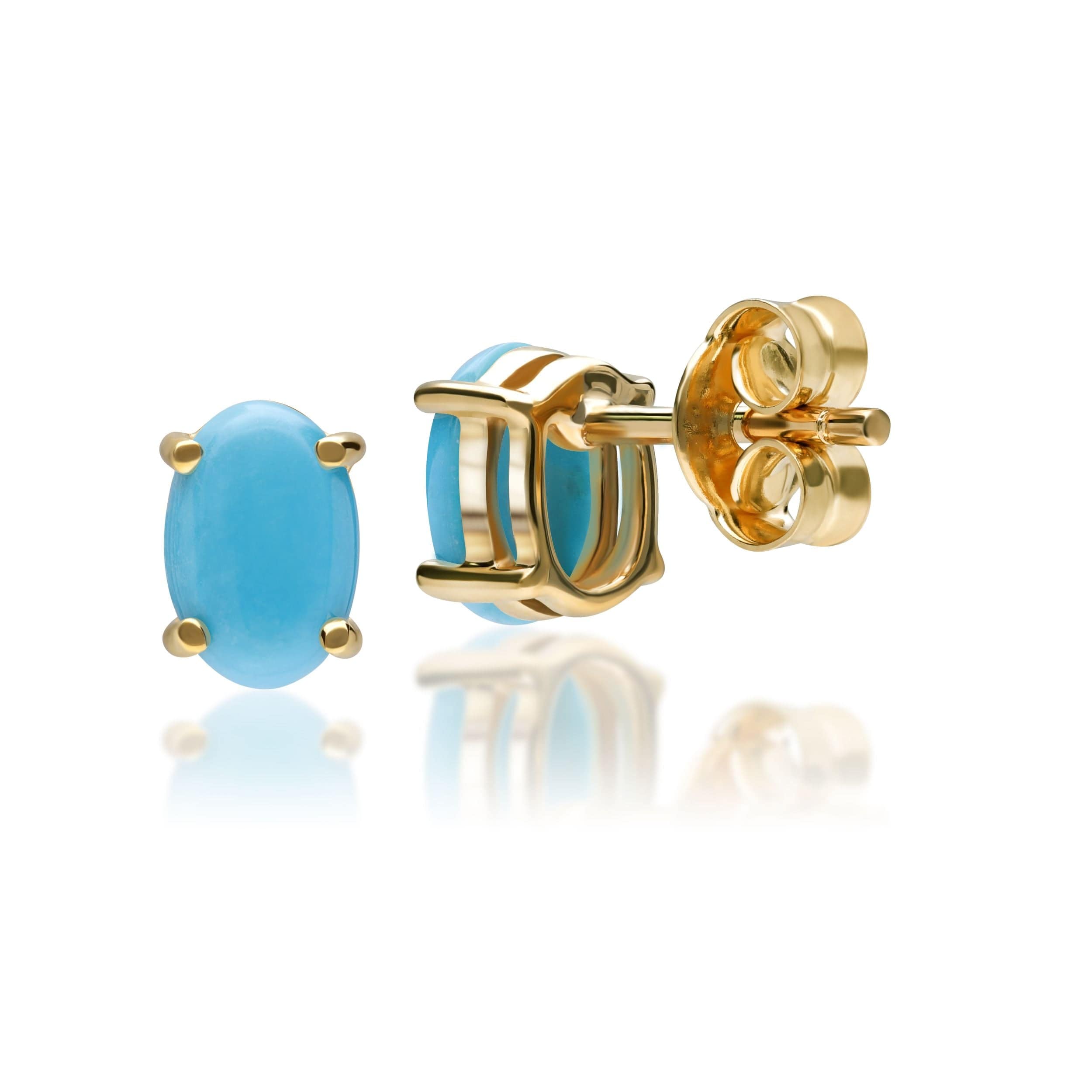 Classic Oval Turquoise Stud Earrings in 9ct Yellow Gold - Gemondo