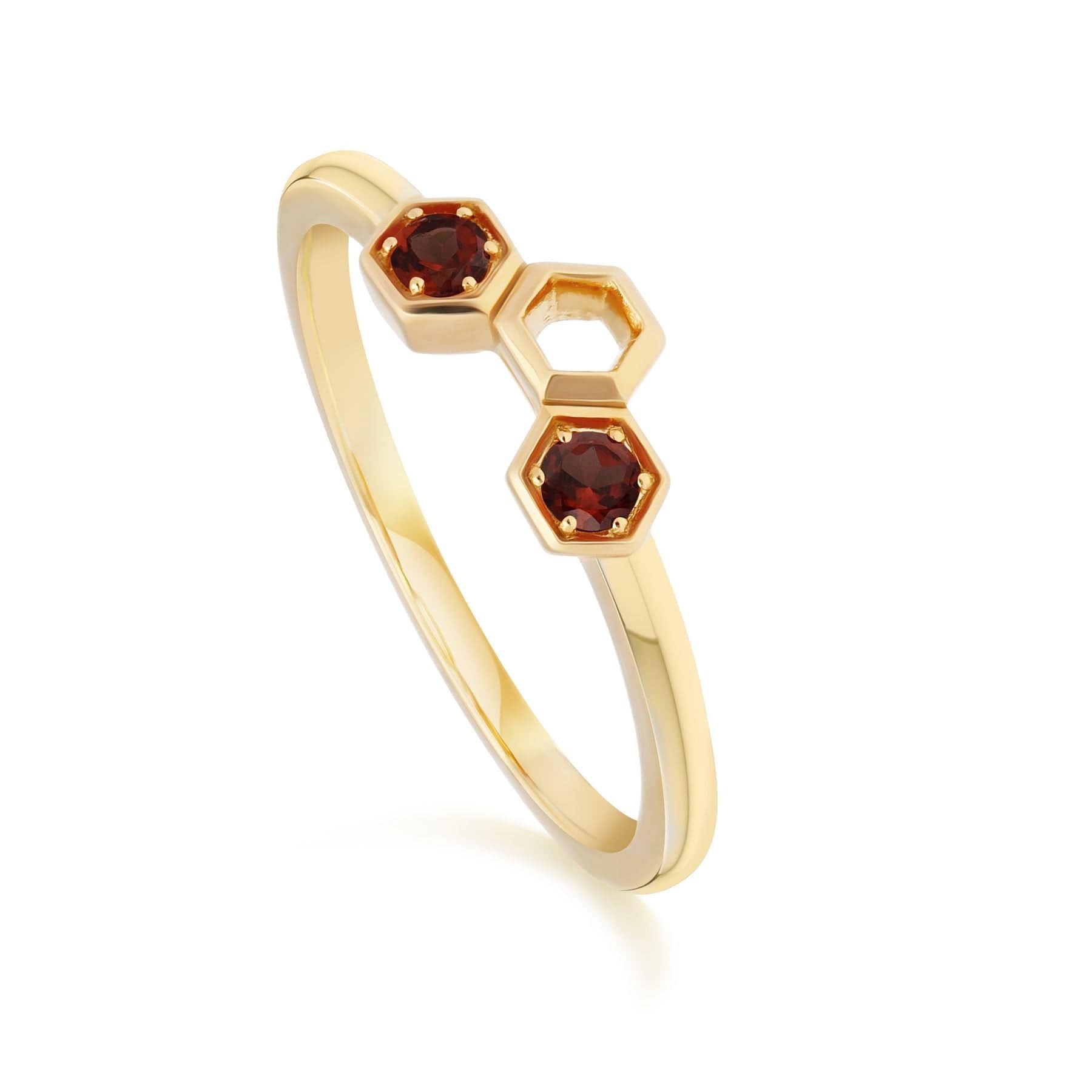 Honeycomb Inspired Garnet Stack Ring in 9ct Yellow Gold