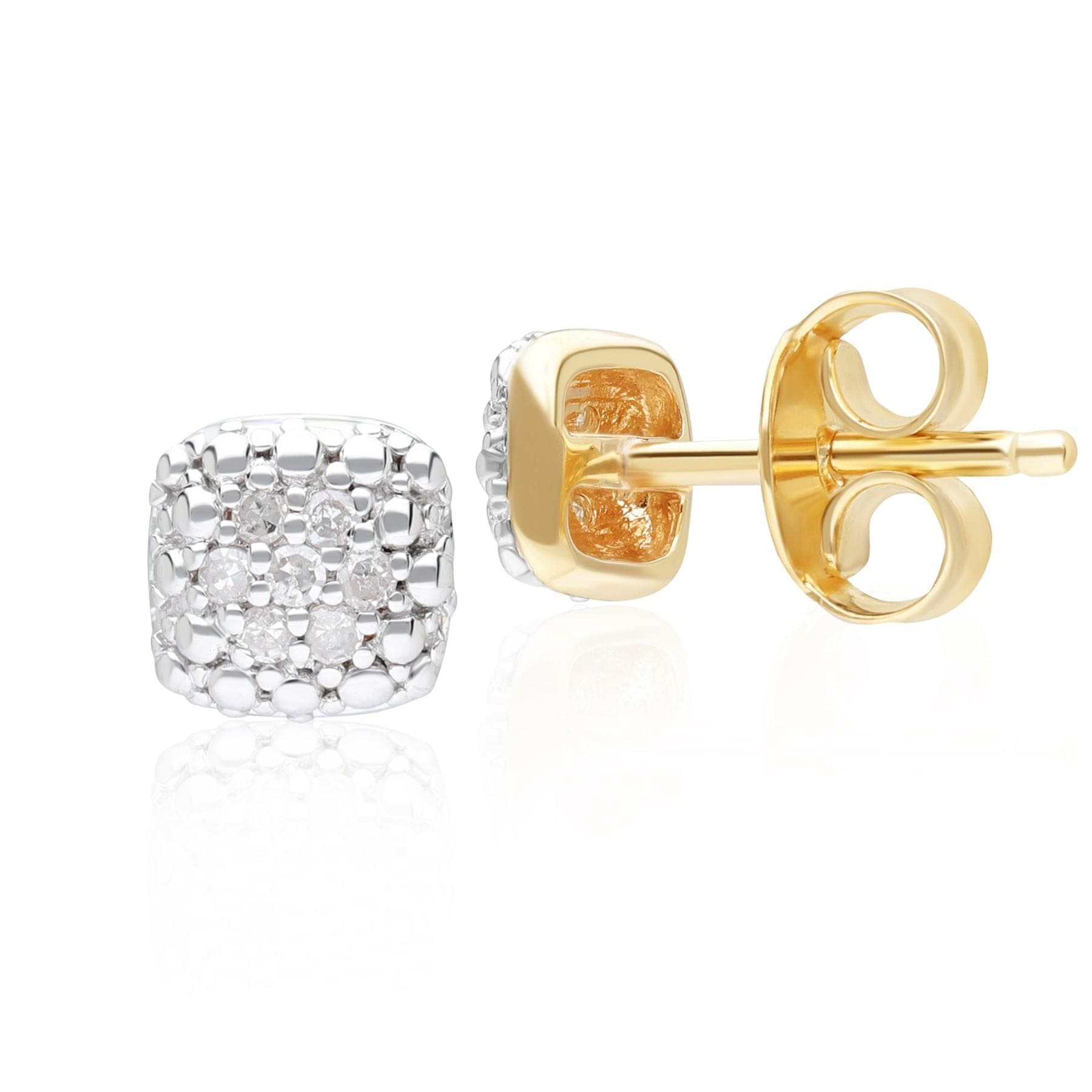 Diamond Pave Square Stud Earrings 9ct Yellow Gold - Gemondo