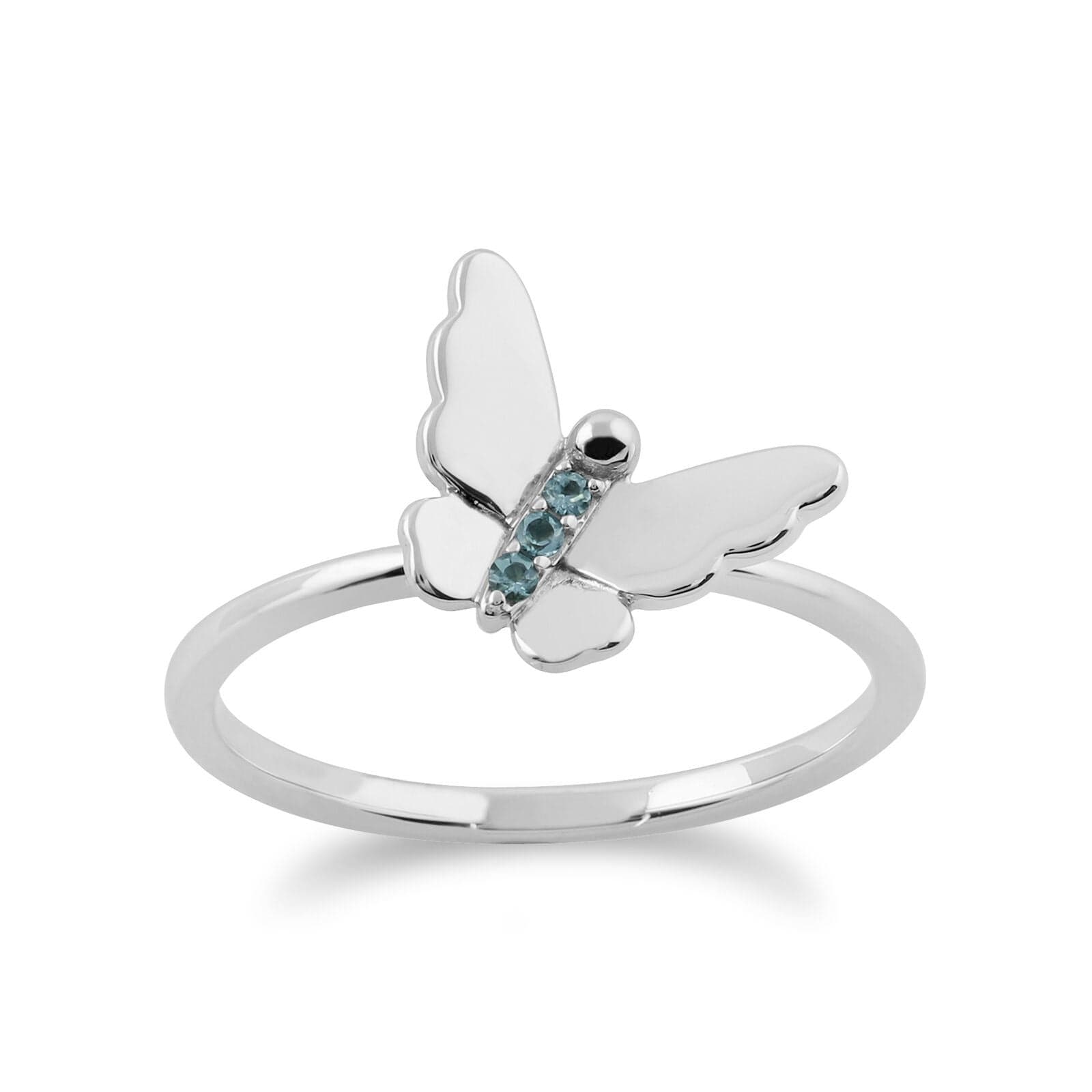 162R0157019 Gemondo 9ct White Gold 0.03ct Blue Topaz Stackable Butterfly Ring 1