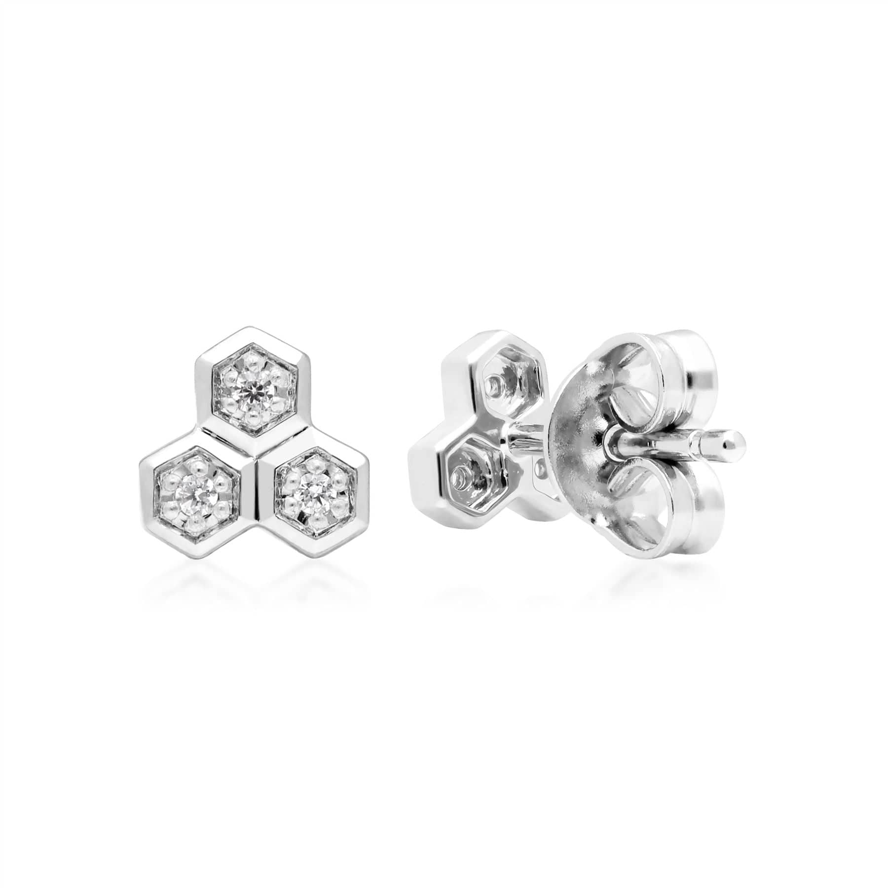 Diamond Geometric Trilogy Stud Earrings in 9ct White Gold
