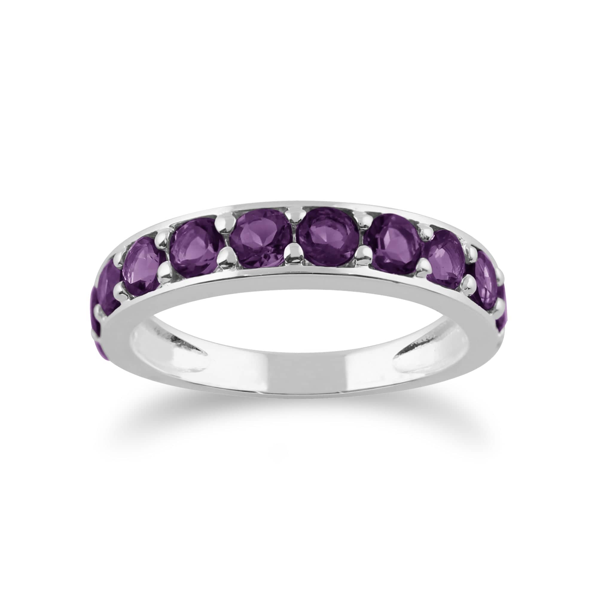 Classic Round Amethyst Half Eternity Ring in 925 Sterling Silver