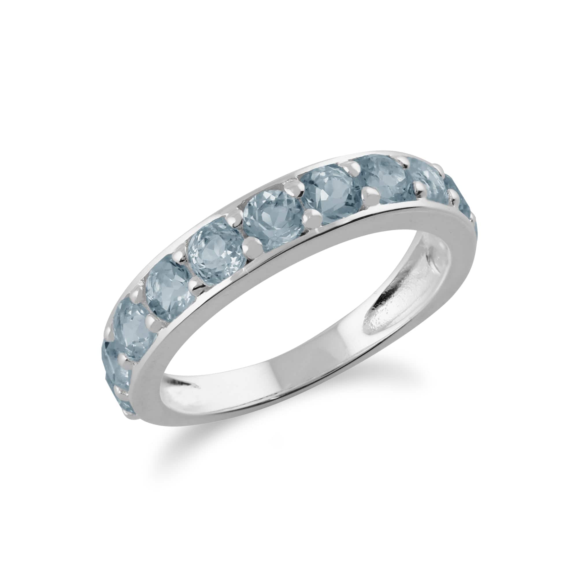 Classic Round Blue Topaz Half Eternity Ring in 925 Sterling Silver 3