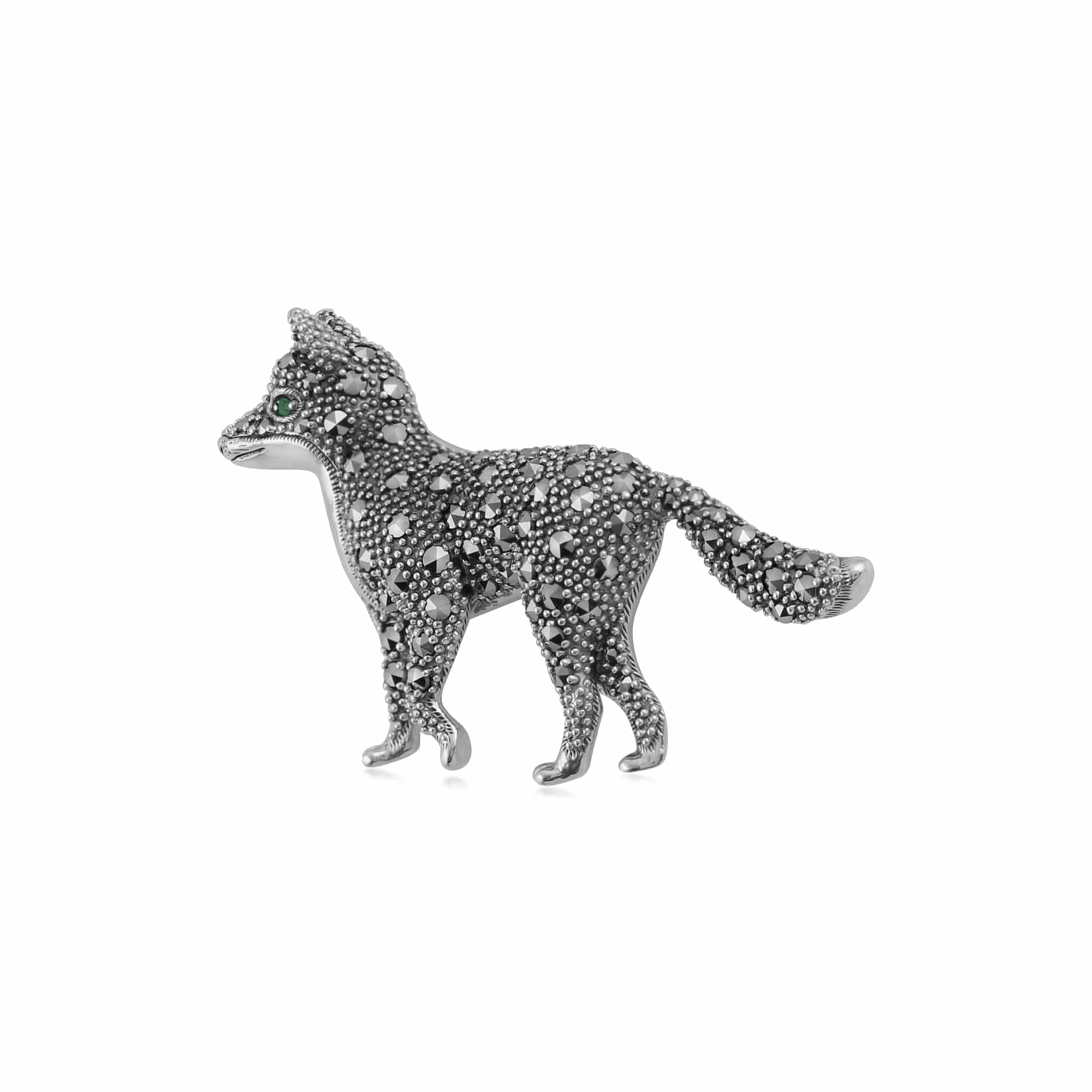214C268901925 Classic Marcasite & Emerald Fox Brooch in 925 Sterling Silver 2