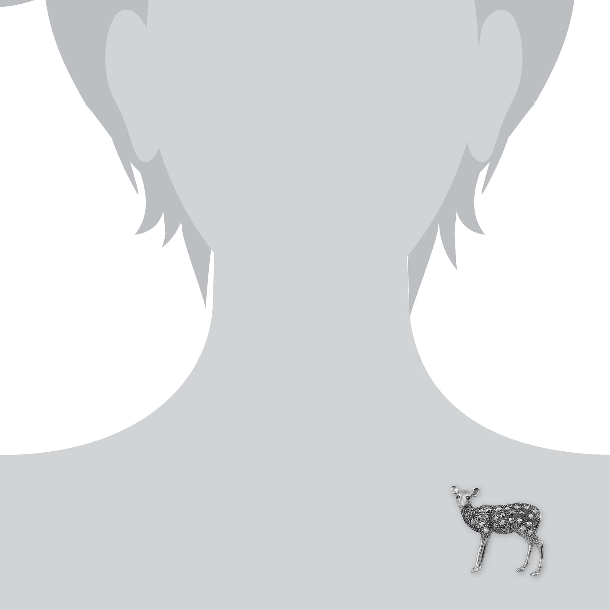 Sapphire & Marcasite Deer Brooch In Sterling Silver Image 3