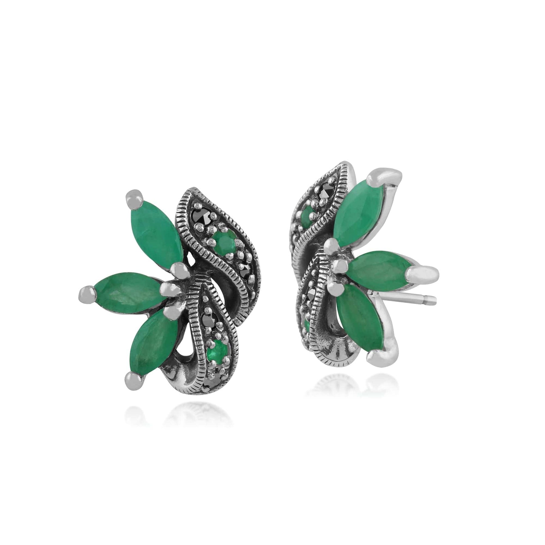 Art Noveau style Emerald and Marcasite stud earrings
