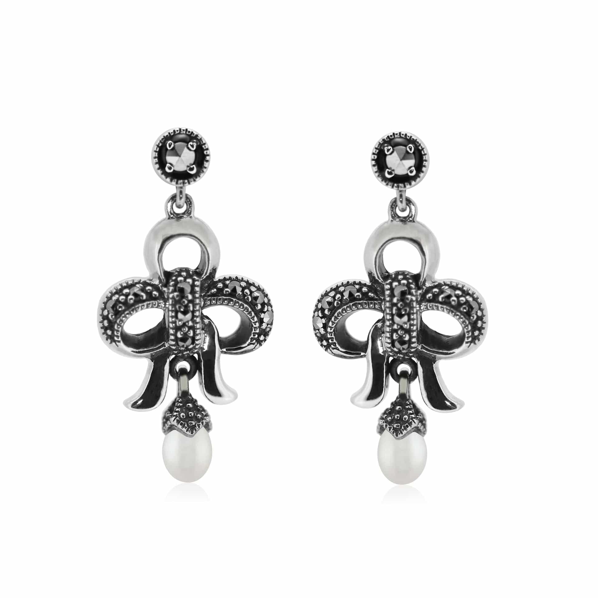 Gemondo Sterling Silver Freshwater Pearl and Marcasite Earrings - Gemondo