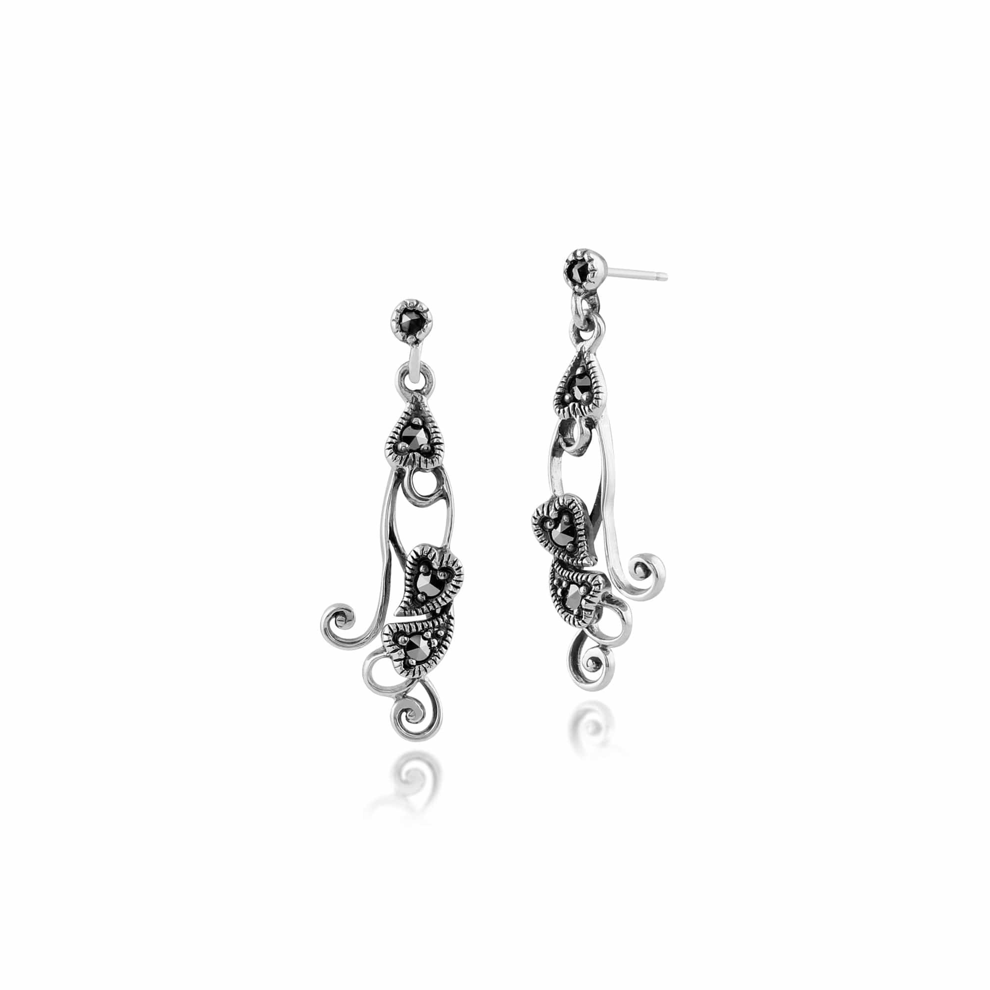 Art Nouveau Marcasite Leaf Drop Earrings & Pendant Set Image 2