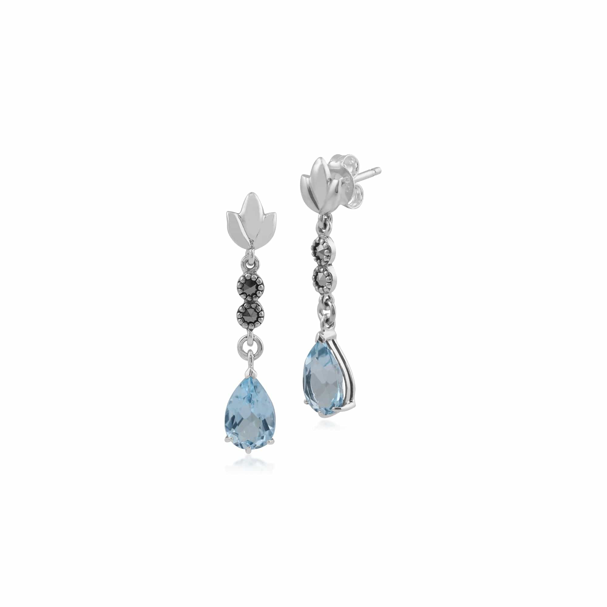 Gemondo Sterling Silver Blue Topaz & Marcasite Drop Earrings Image