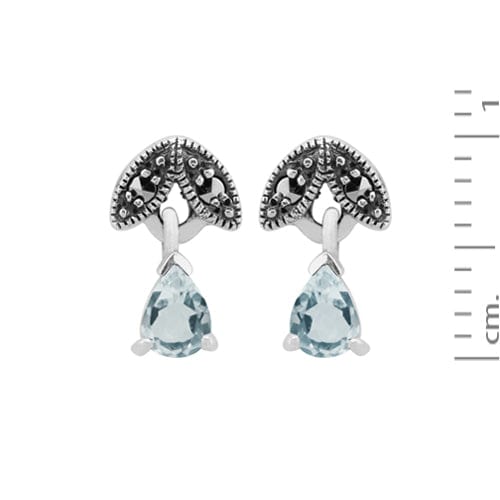 Art Deco Aquamarine & Marcasite Leaf Stud Earrings & Pendant Set Image 4