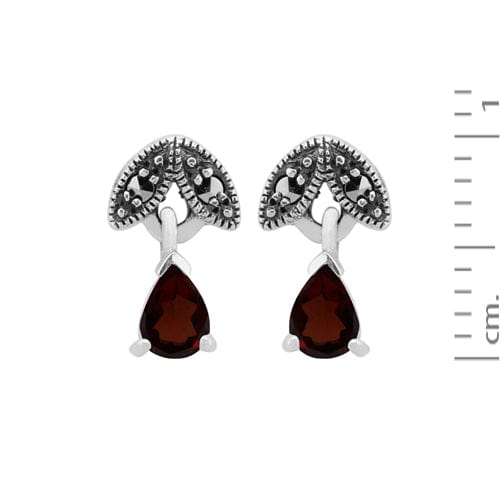 Art Deco Garnet & Marcasite Leaf Stud Earrings & Pendant Set Image 4