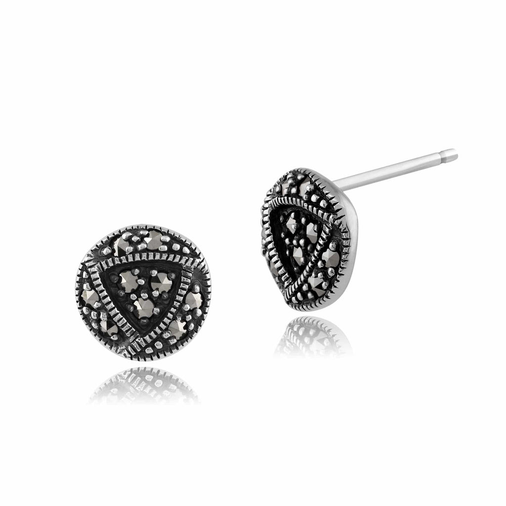 Rennie Mackintosh Round Marcasite Stud Earrings 925 Sterling