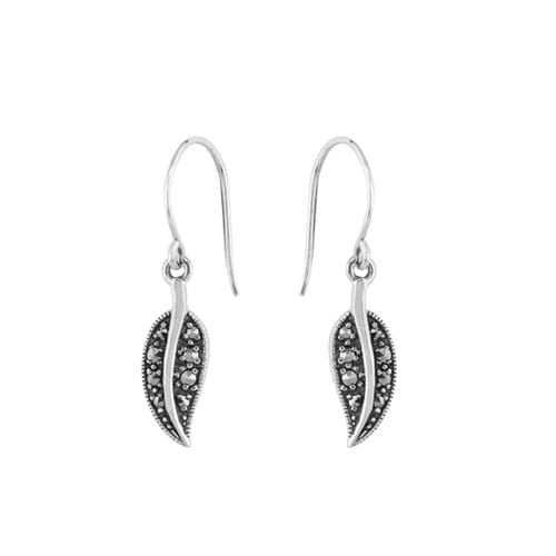 Art Nouveau Style Round Marcasite Drop Earrings in 925 Sterling Silver - Gemondo