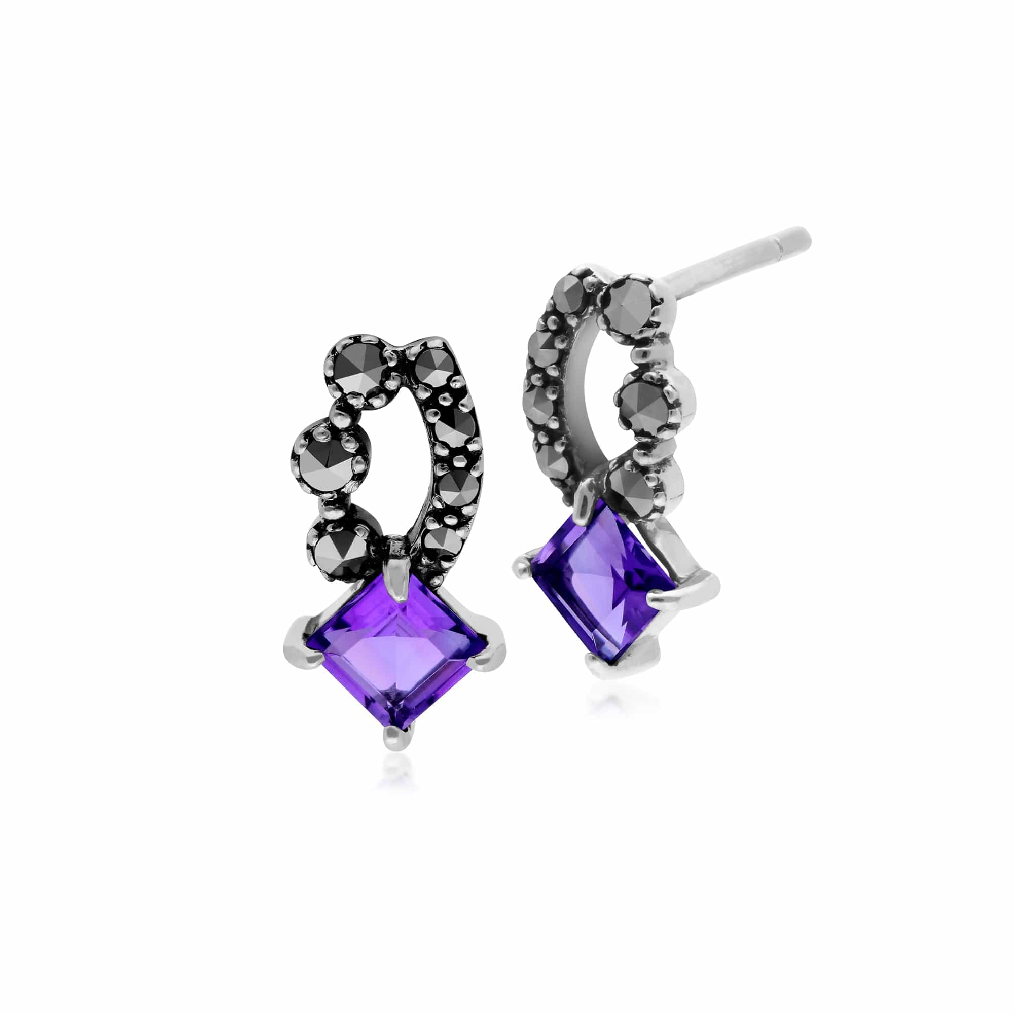 214E707404925 Gemondo Sterling Silver Amethyst & Marcasite Stud Earrings 1