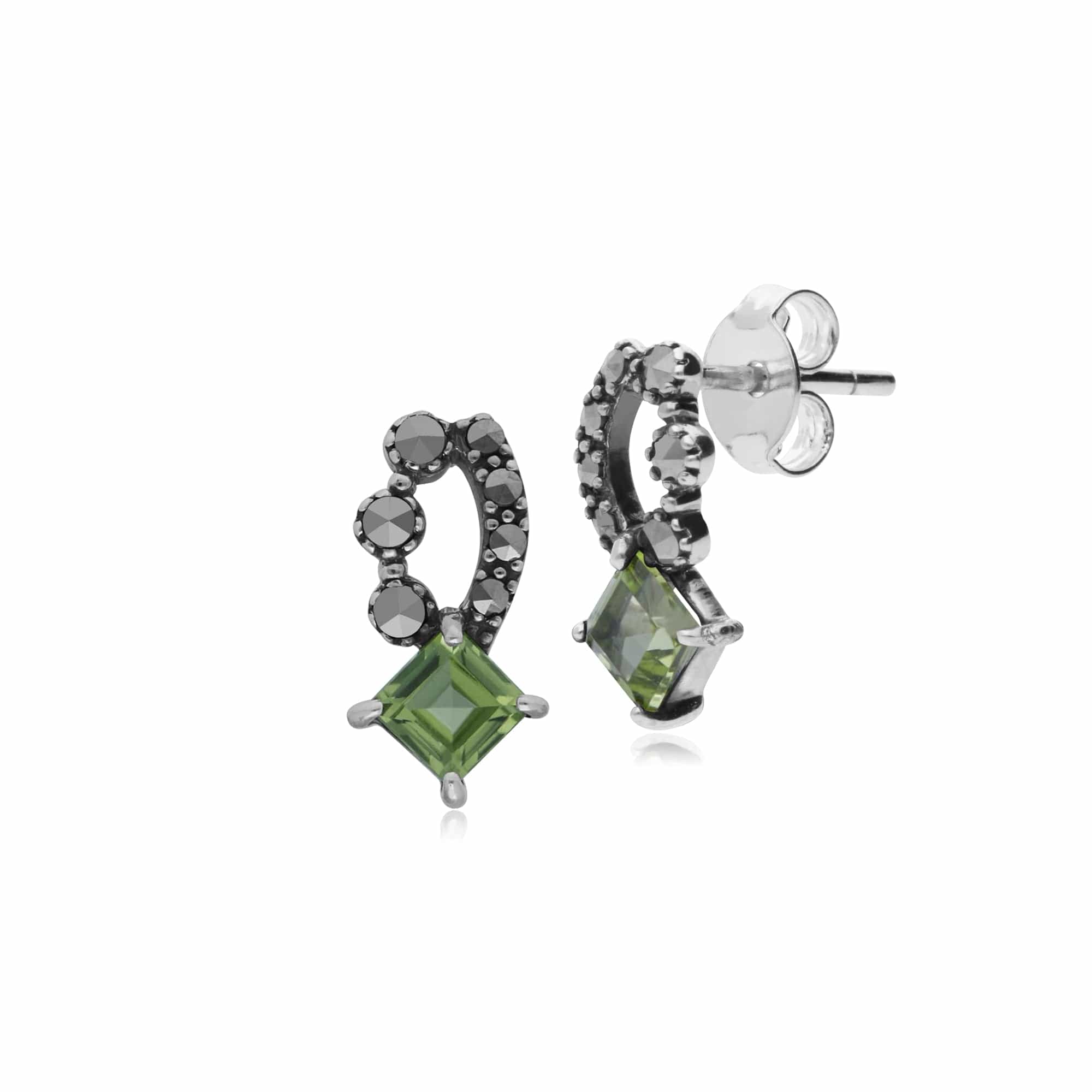 Gemondo Sterling Silver Peridot & Marcasite Stud Earrings - Gemondo