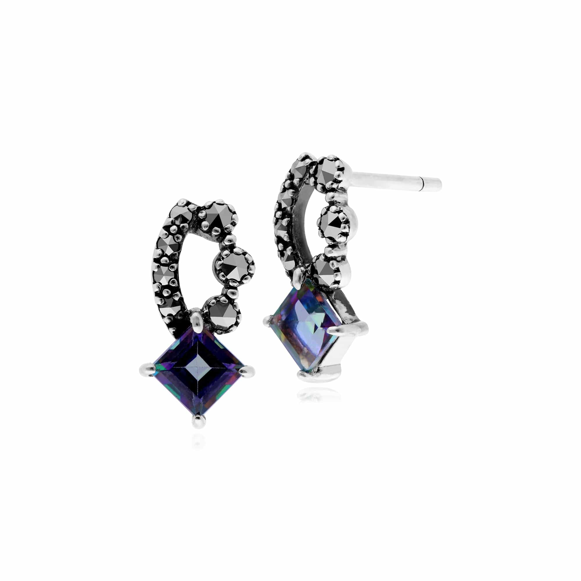 Gemondo Sterling Silver Mystic Green Topaz & Marcasite Stud Earrings - Gemondo