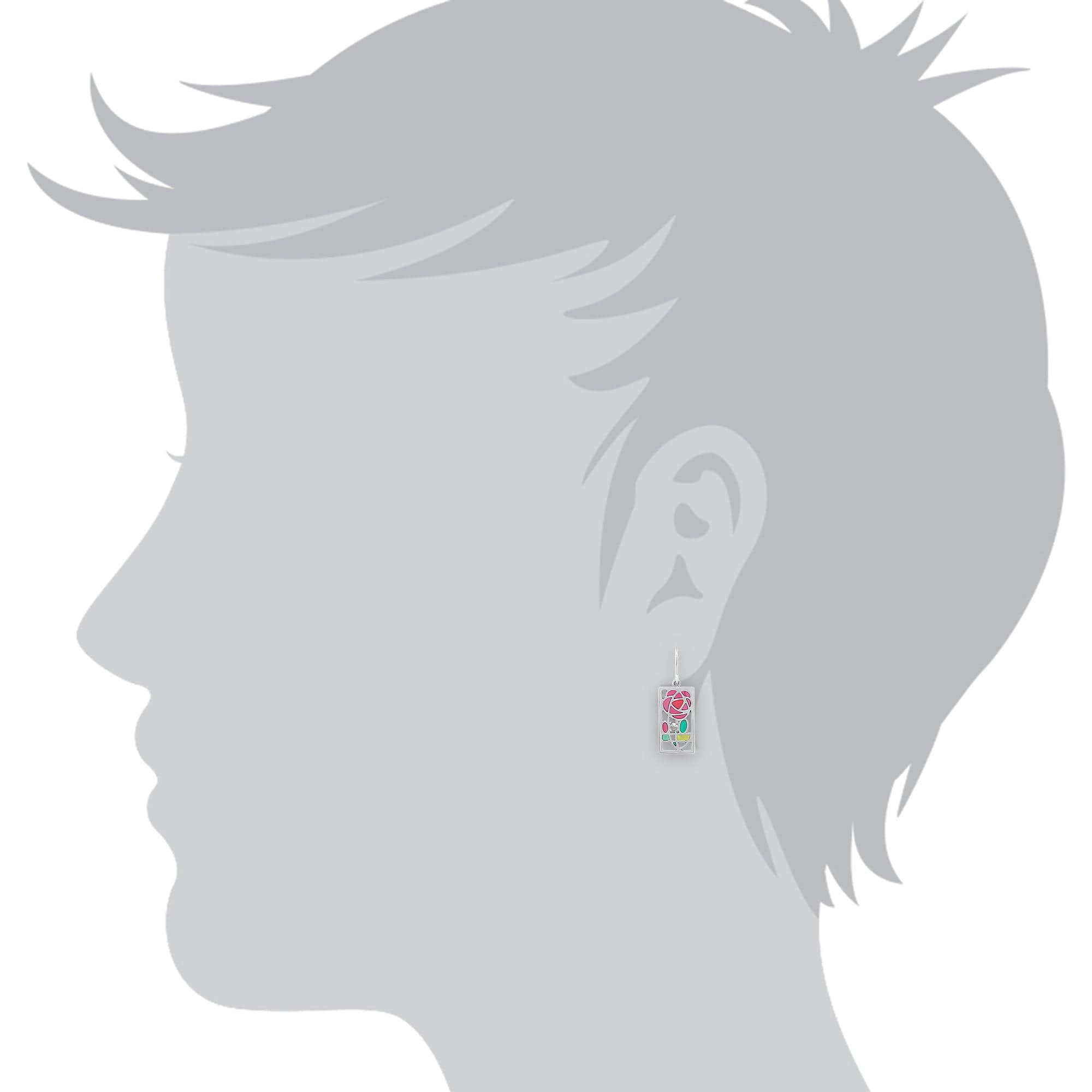 Rennie Mackintosh Round Marcasite & Enamel Rose Drop Earrings in 925 Sterling Silver - Gemondo