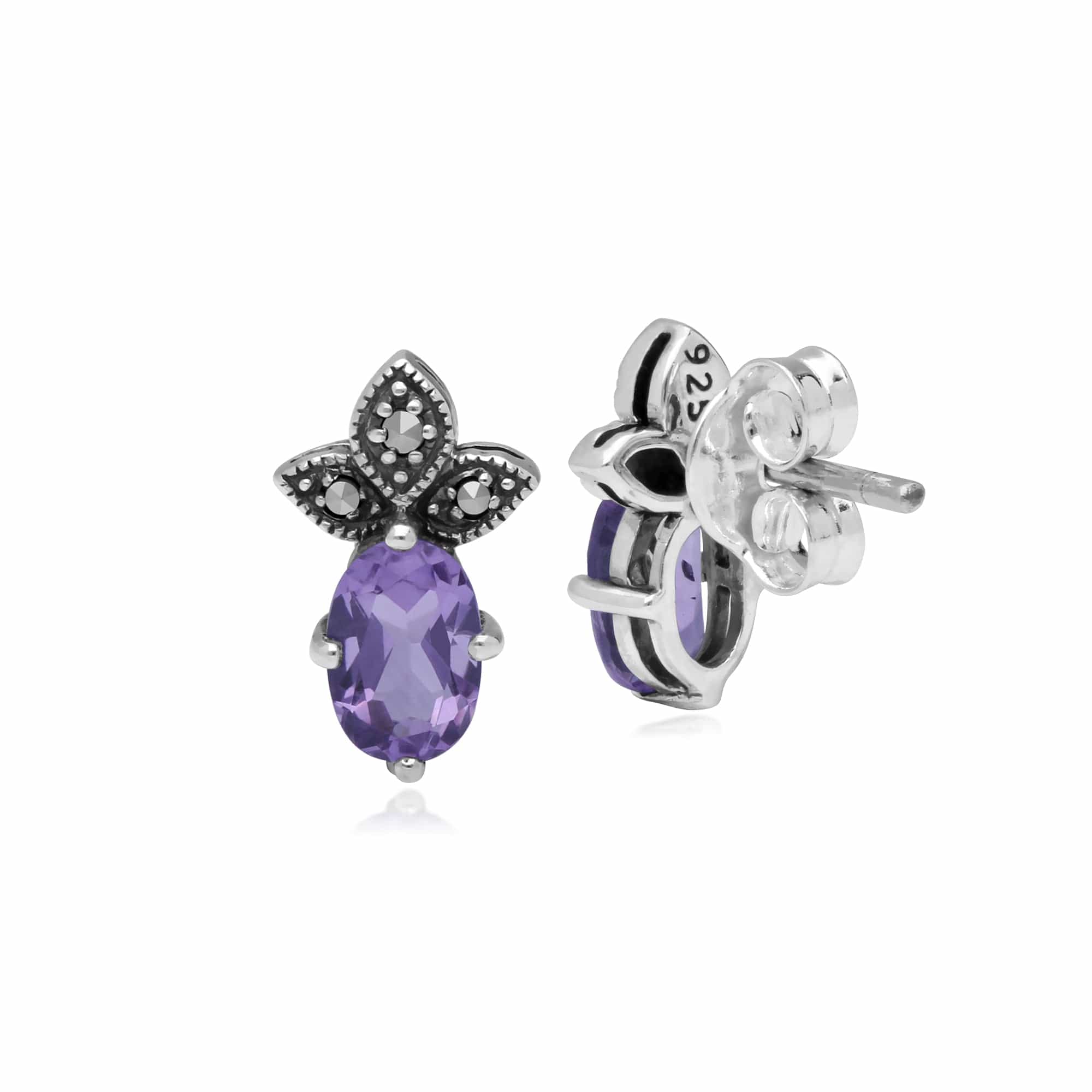 214E845001925 Gemondo Sterling Silver Amethyst & Marcasite February Stud Earrings 2